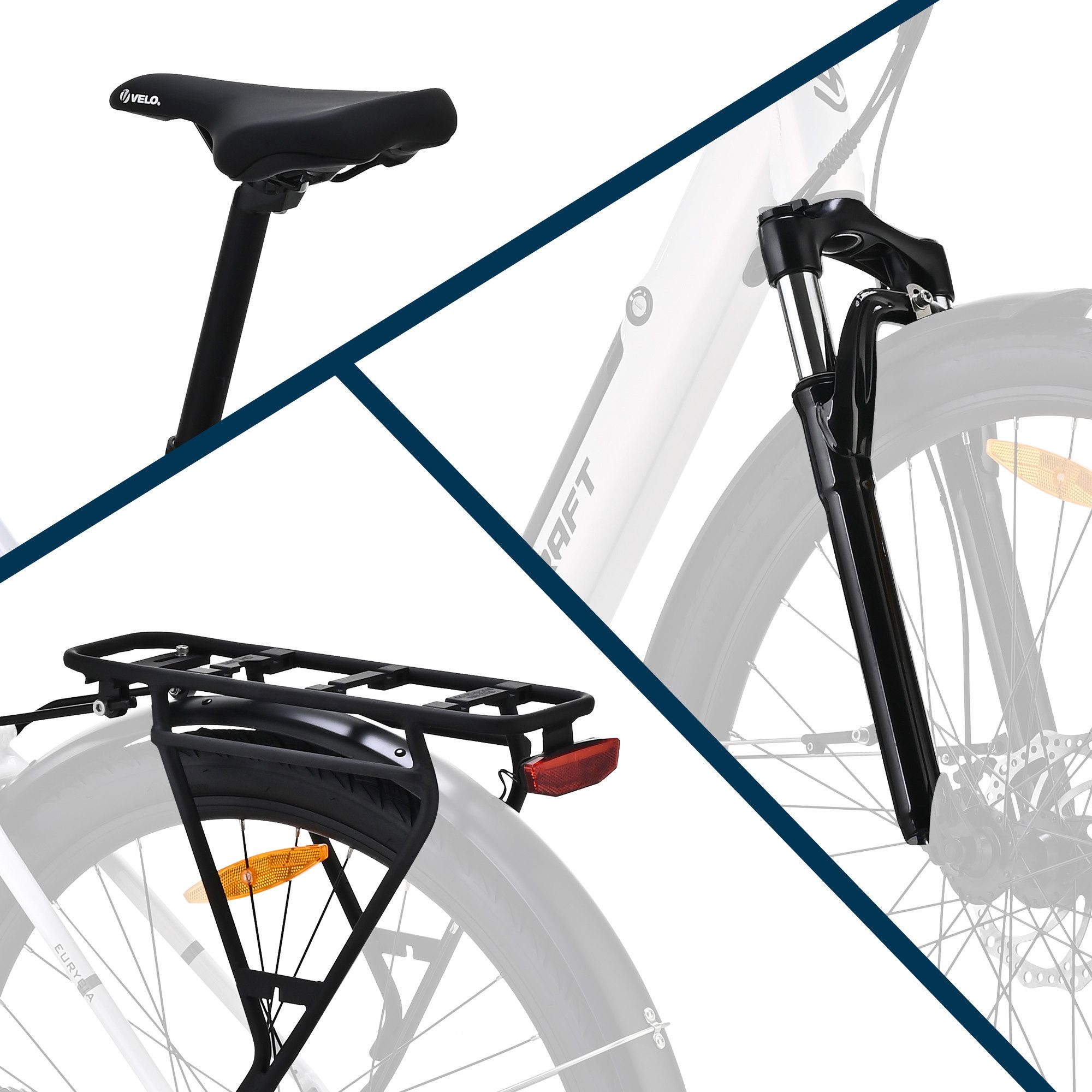 VECOCRAFT E-Bike Cityrad Eurybia 25 km/h ebike herren 28 zoll, 7 Gang Shimano, Kettenschaltung, Heckmotor, 375 Wh