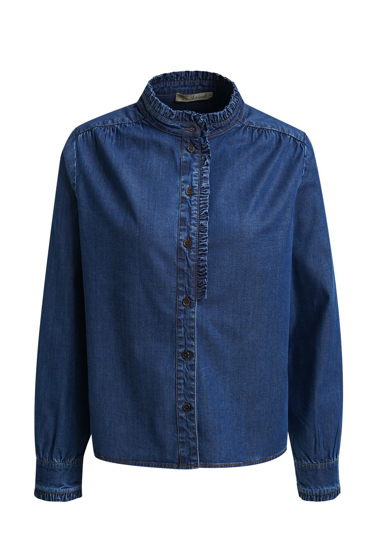 Smith & Soul Hemdbluse in Denim-Optik, Stehkragen