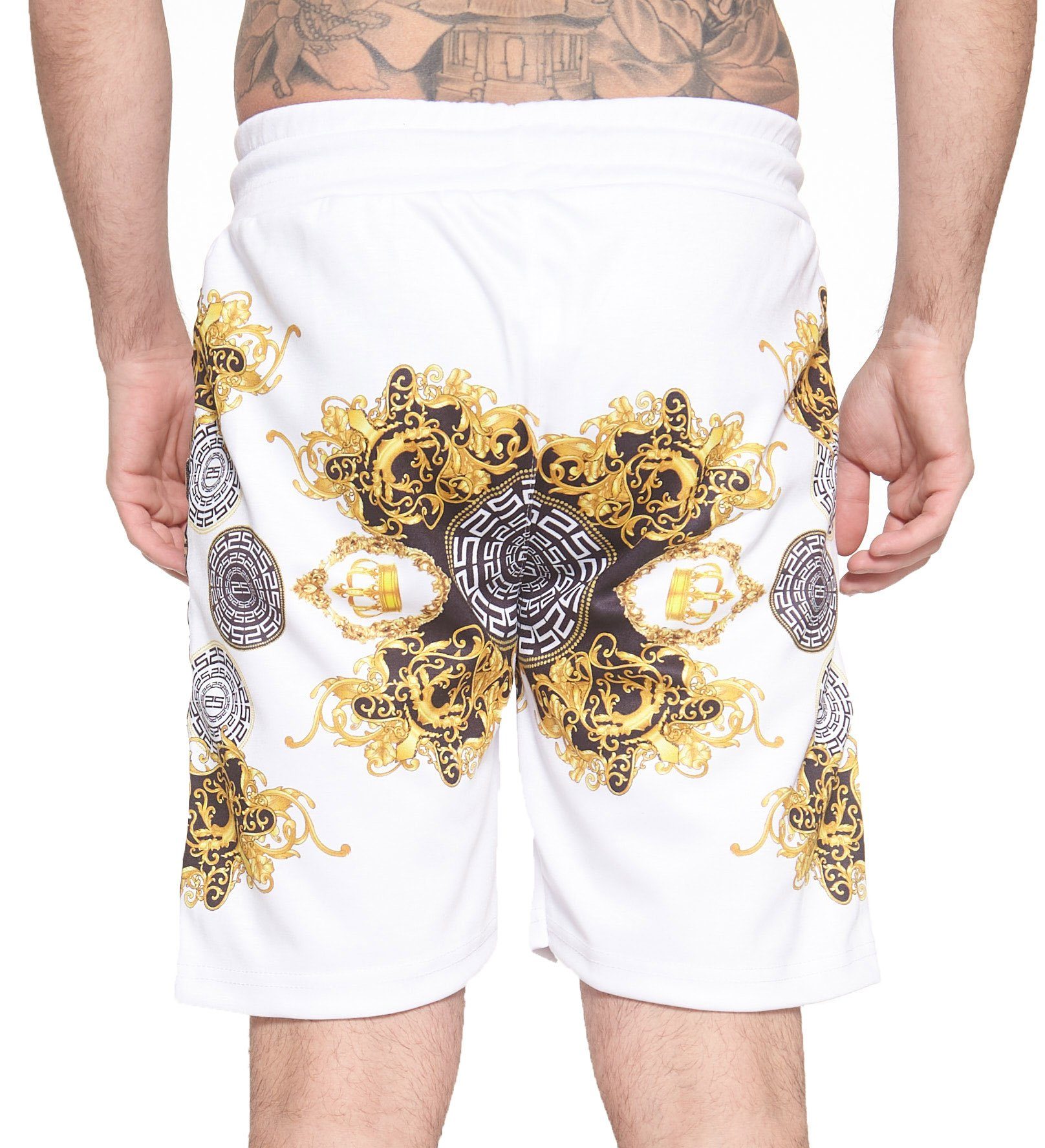 John Kayna Freizeit Hose Shorts im Ornamente Sweatpants, Bermudas Barock modischem Design) (Kurze Herren Fitness Shorts Kurze 1-tlg., Design Casual Weiß Hose