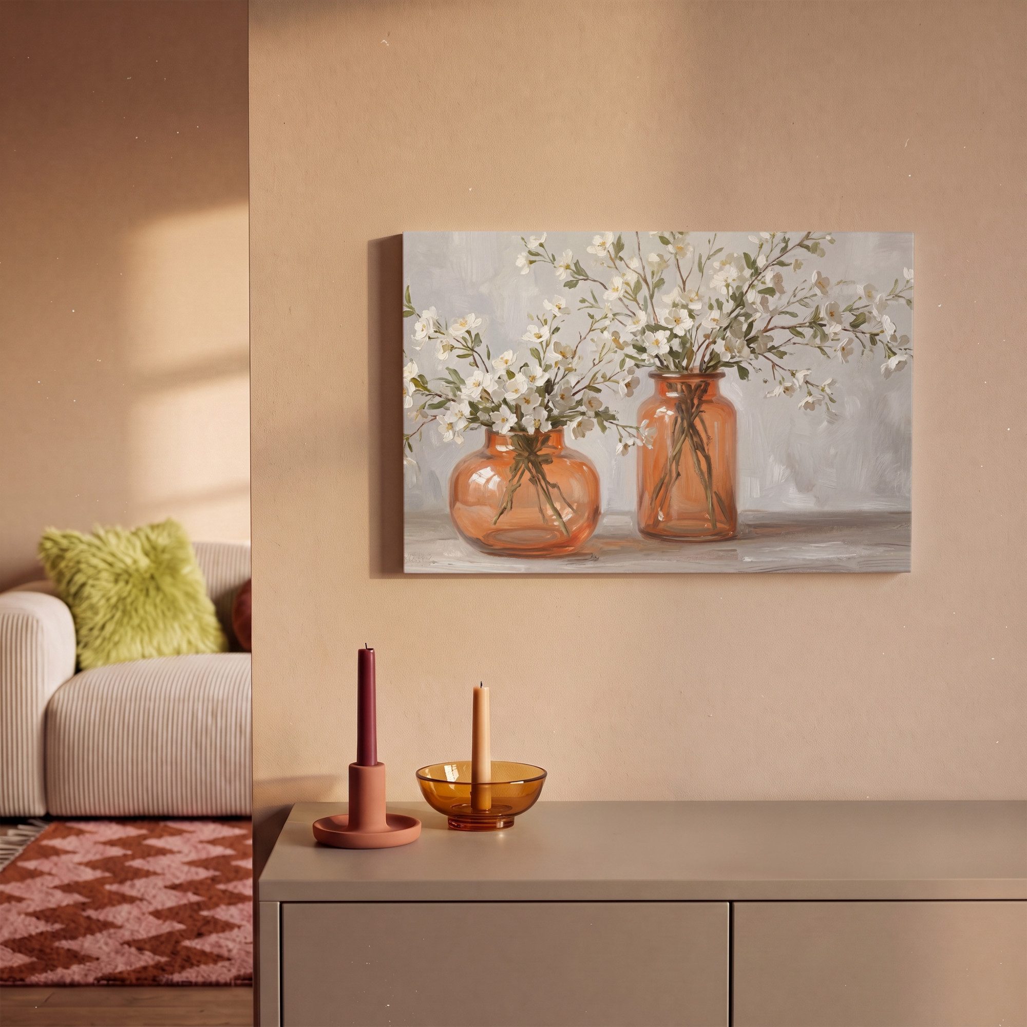 OneMillionCanvasses® Leinwandbild Vasen - Blumen - Orange, Fotodruck (1 St), Leinwand Bilder Klein, Wand Dekoration Aesthetic 30x20 cm – Bild 2 von 5