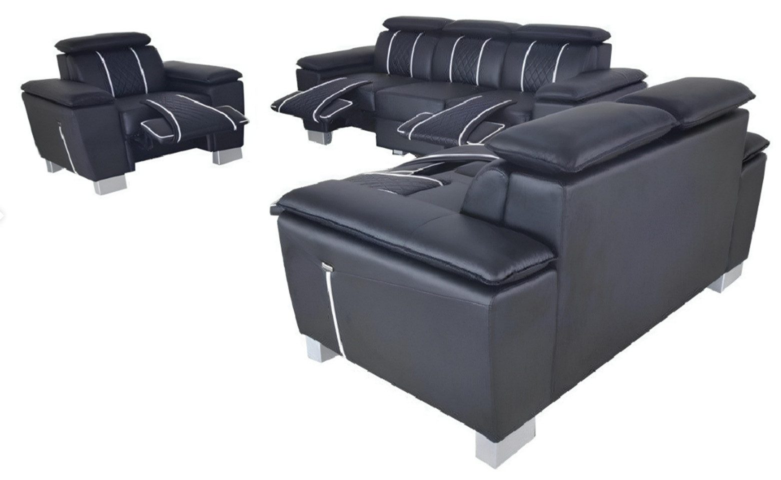 Xlmoebel 3-Sitzer Elegante Ledergarnitur mit modernem Design und USB-Anschlüssen, 3 Teile, Hergestellt in Europa