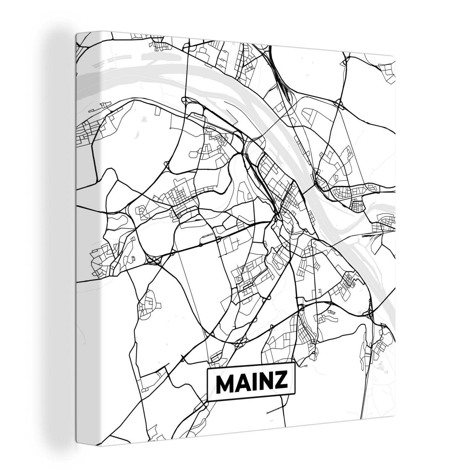 Bilder Schlafzimmer Leinwandbild Leinwand - Karte (1 St), Mainz - für Wohnzimmer OneMillionCanvasses® Stadtplan,