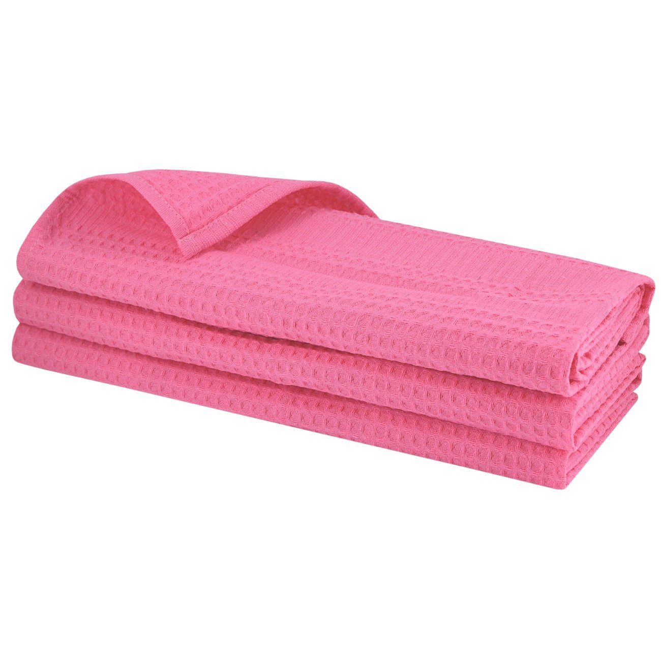 Engelland Geschirrtuch Poliertuch, (Vorteils-Set, 3-tlg., Waffel-Pique), 100 % Baumwolle, integrierte Aufhängeschlaufe, 70 x 50 cm Rosa