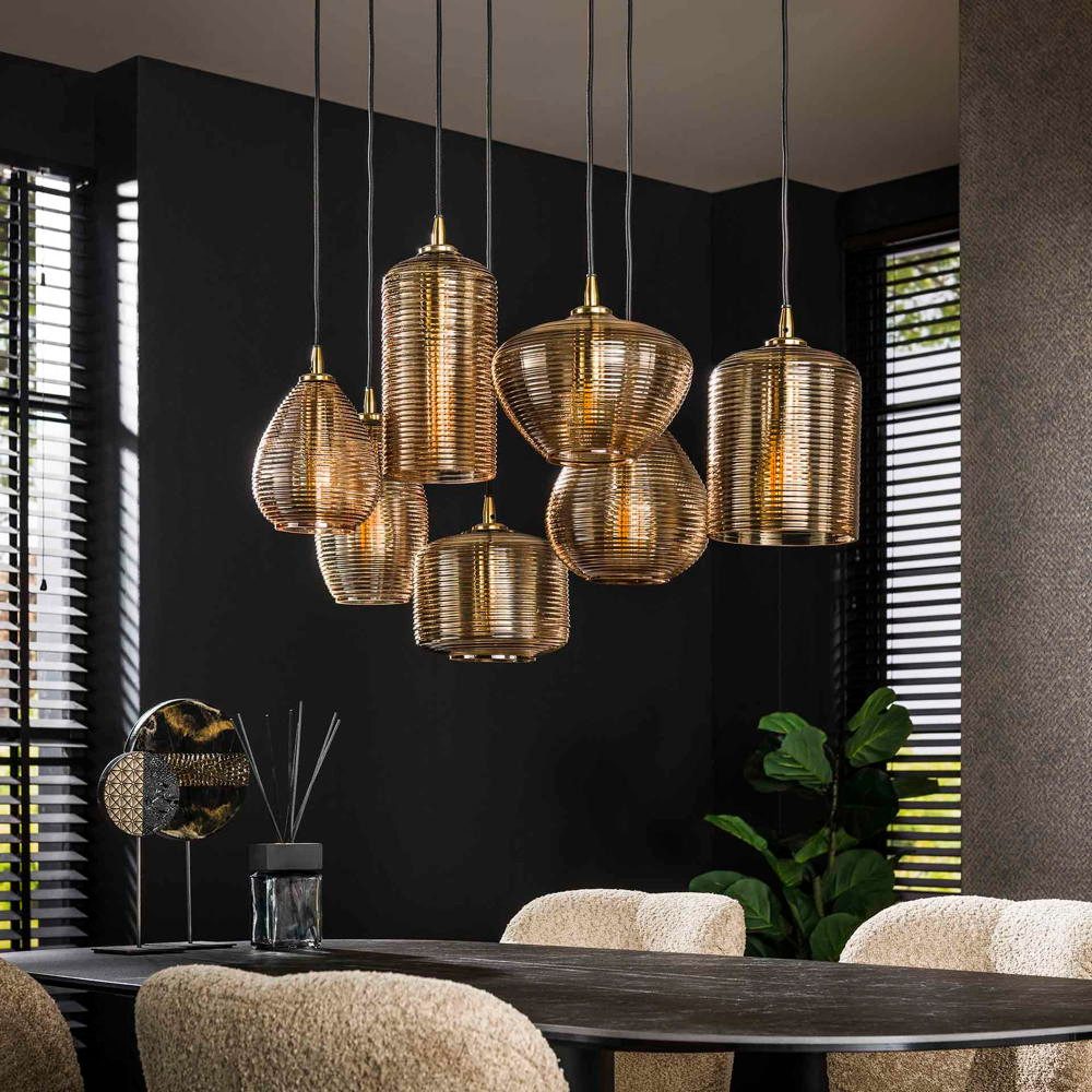 famlights Pendelleuchte famlights, Pendelleuchte Melis in Bernstein E27 7-flammig