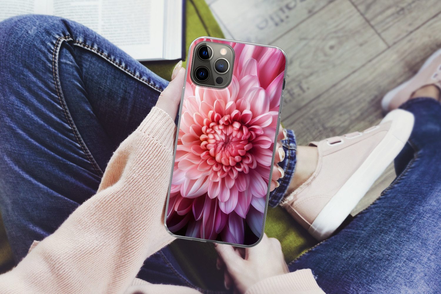 MuchoWow Handyhülle für Apple iPhone 13 Pro Dahlie - Blume - Nahaufnahme - Rosa, Smartphone-Bumper, Print, Handy Schutzhülle Dünn