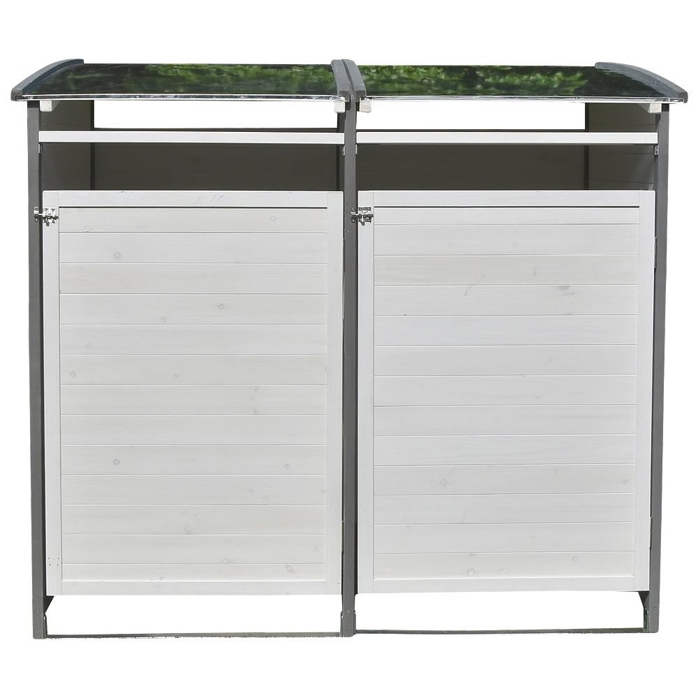 Melko Mülltonnenbox Mülltonnenbox Doppelbox für 2 Tonnen - Braun/Weiß - Holz 240L Zinkdach (Stück), Witterungsbeständig