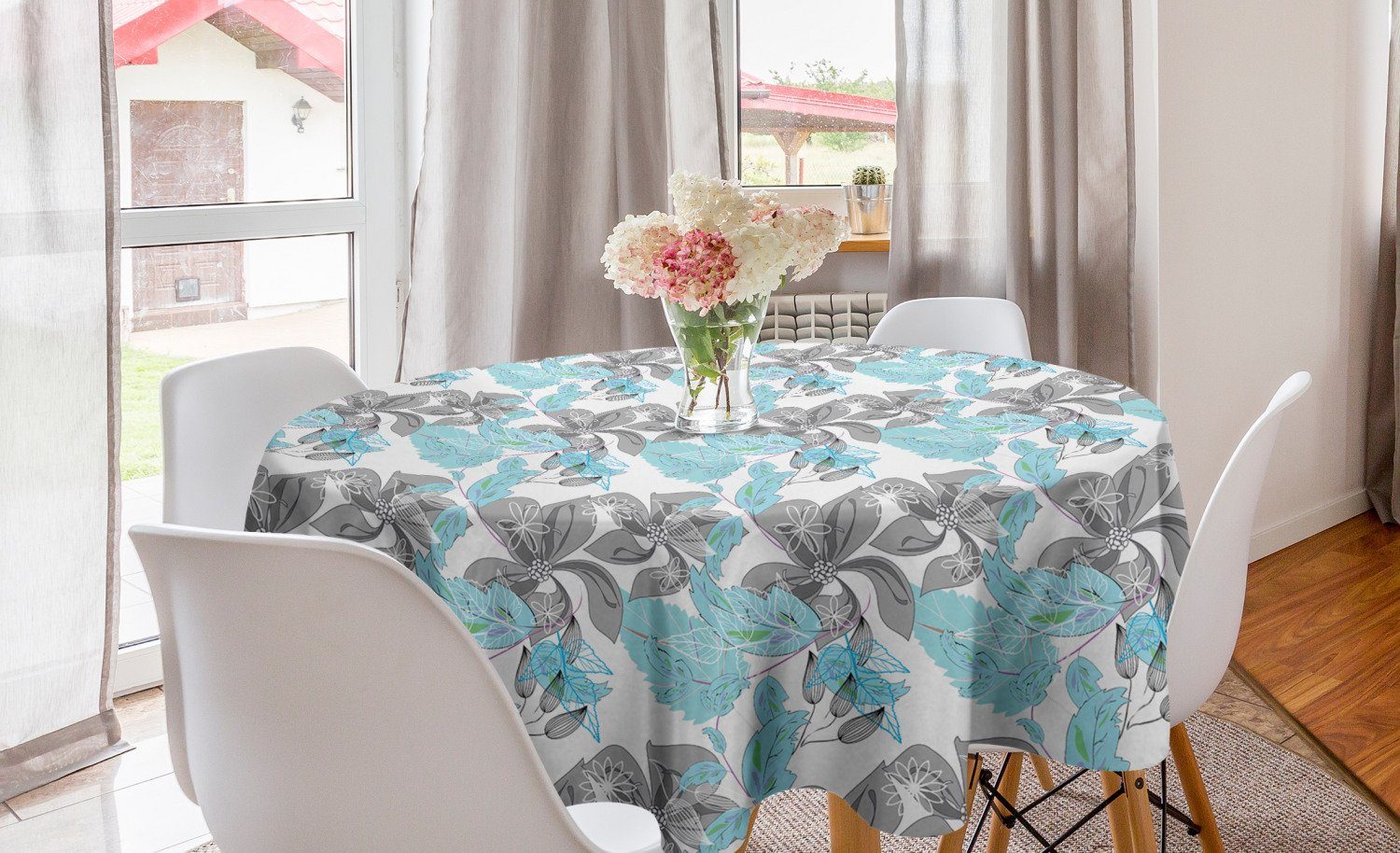 Blau Abakuhaus Kreis Grau für Abdeckung Tischdecke Tischdecke Dekoration, Küche Blumen und Laub Esszimmer