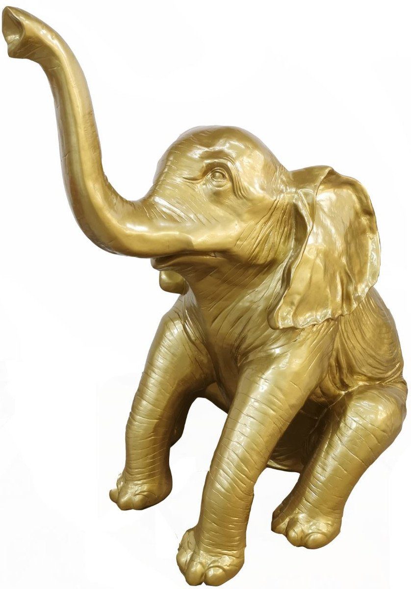 Skulptur Skulptur Tierfigur Riesige Designer - Gartendekofigur H. Gold Casa Padrino 140 Deko sitzender cm - Elefant Deko