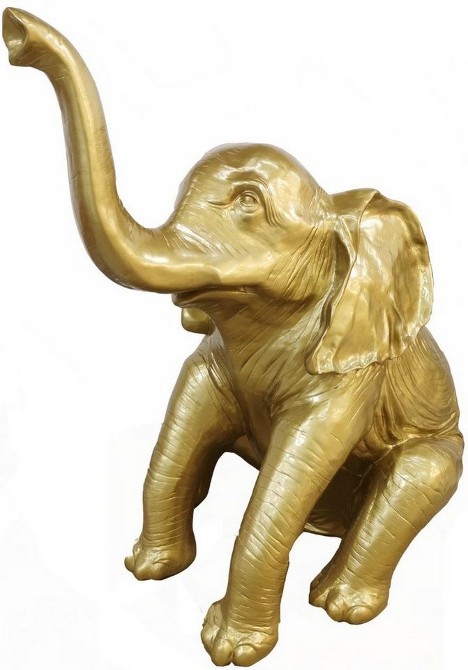 Casa Padrino Skulptur Designer Deko Skulptur sitzender Elefant Gold H. 140  cm - Deko Tierfigur - Riesige Gartendekofigur