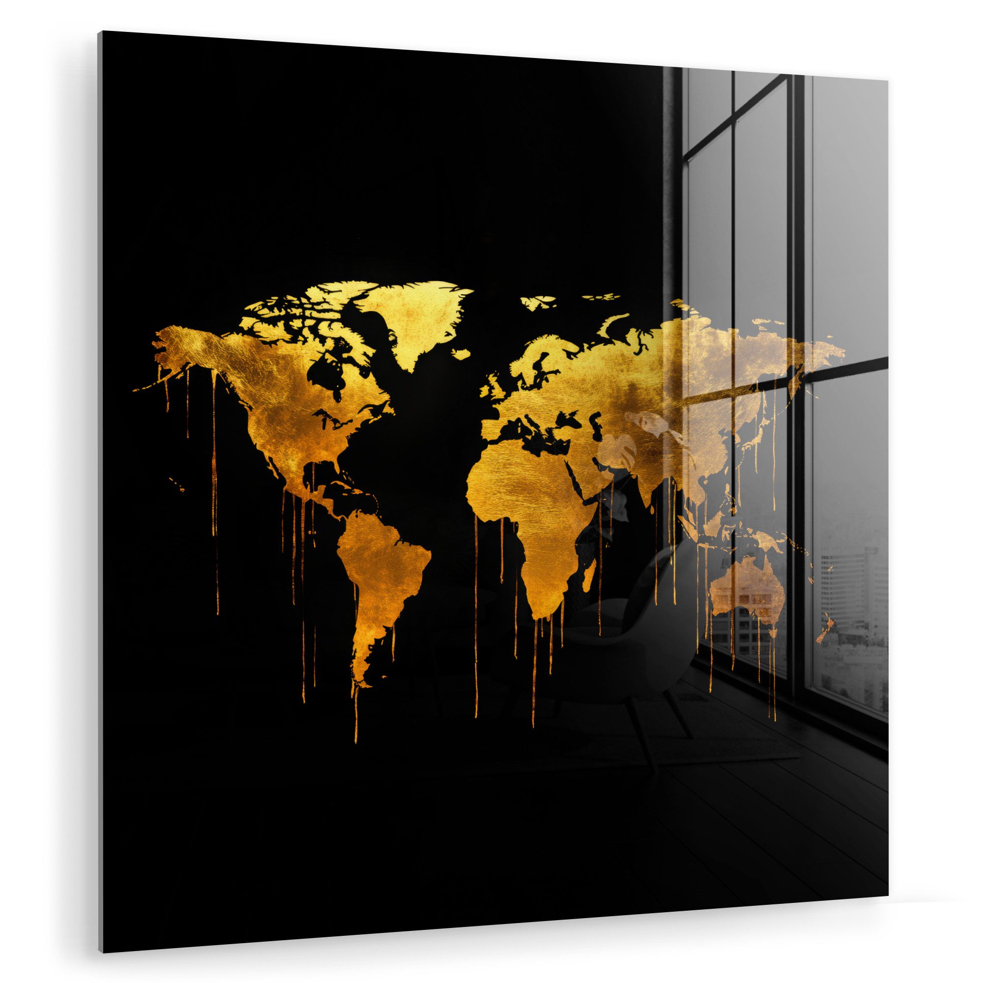 MuchoWow Acrylglasbild Weltkarte - Gold - günstig online kaufen