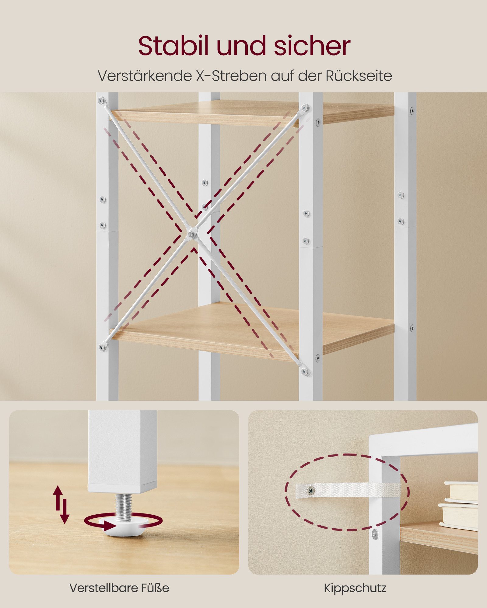 VASAGLE Bücherregal Standregal mit 5/6 Ebenen, aus Stahl, Lagerregal, 6 Ebenen, Bücherregal, Stahlrahmen – Bild 4 von 5