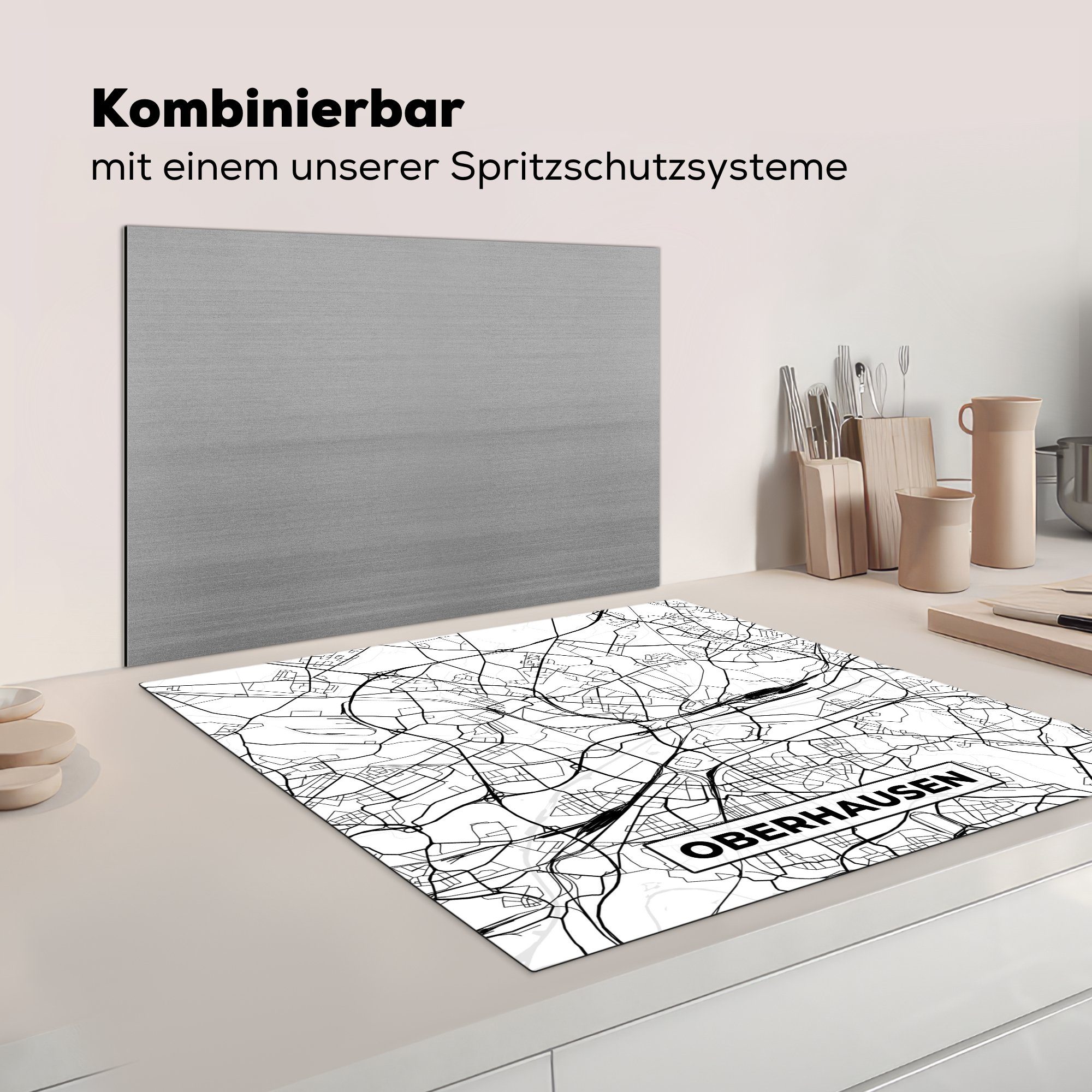 - Oberhausen Karte Stadtplan, für (1 - MuchoWow tlg), Vinyl, 78x78 Ceranfeldabdeckung, Arbeitsplatte cm, küche Herdblende-/Abdeckplatte