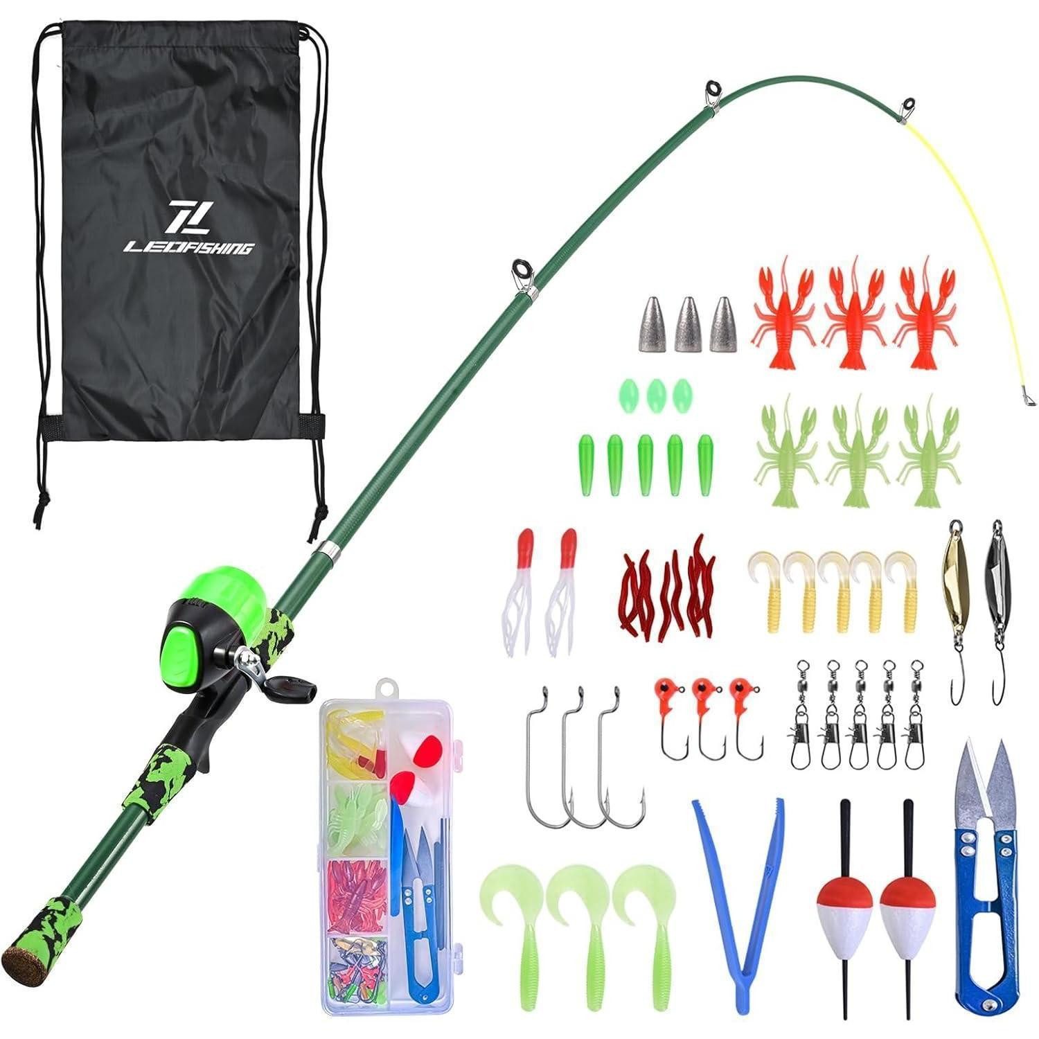 Reiserute Angelset Kinder Teleskop Angelrute Angelrolle Köder Grün 1.65M