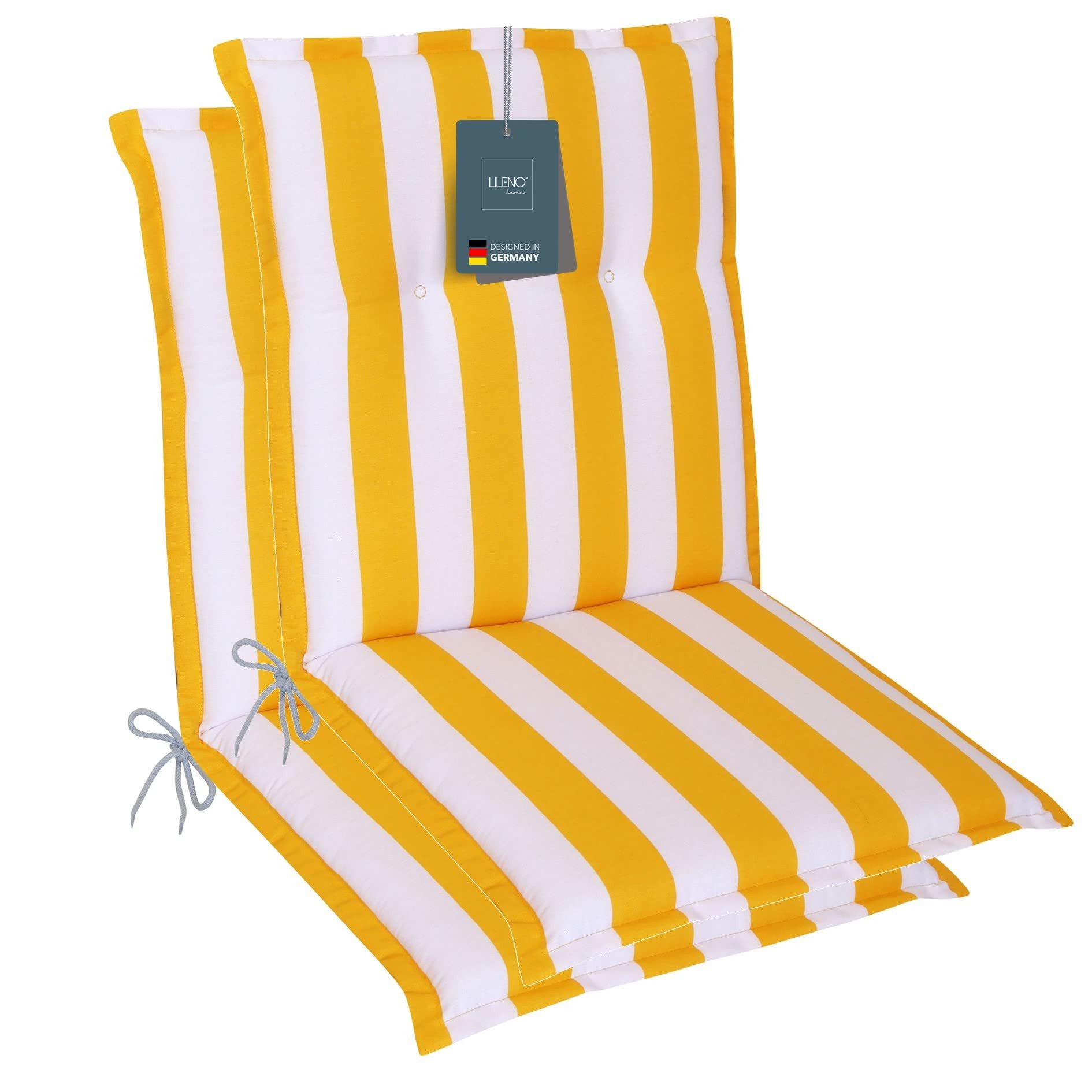 LILENO HOME Polsterauflage Niedriglehner, bequeme Sitzauflage für Gartenstühle, Stuhlkissen, (2 St., 2er Set), Gartenstuhl Auflage in Blockstreifen Gelb, Sitzpolster waschbar