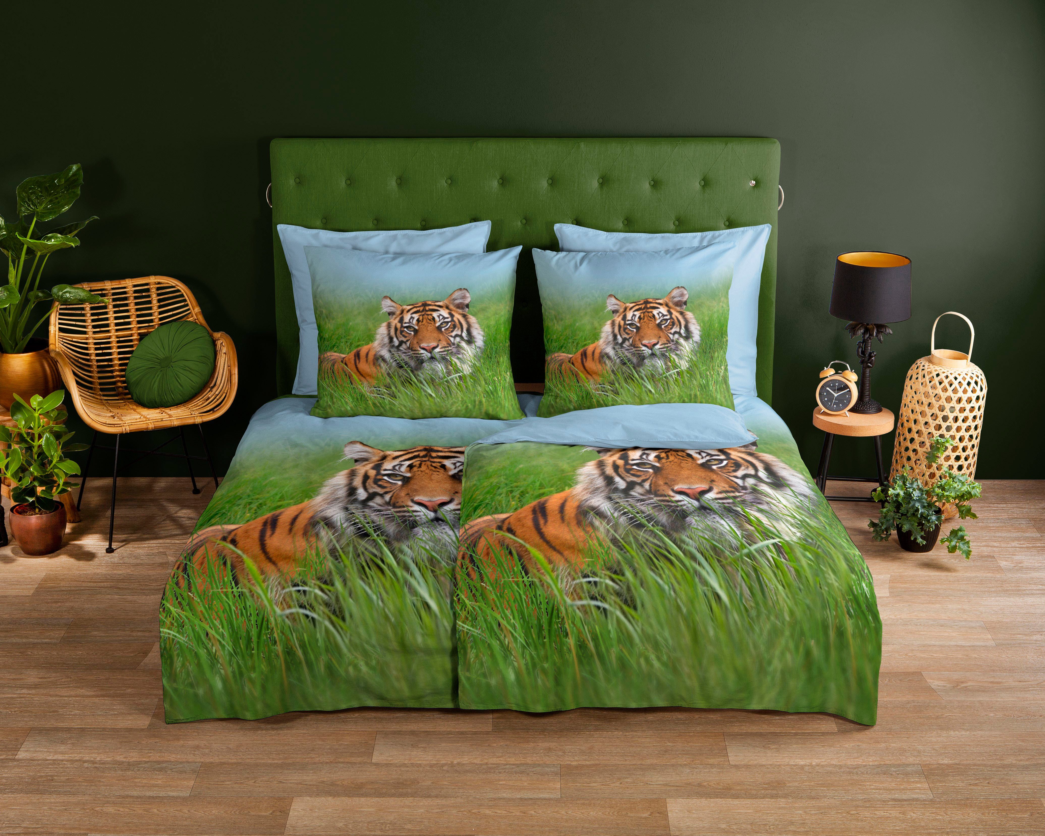 good morning Wendebettwäsche Silencet, Renforcé, 2 teilig, 100% Baumwolle, 2 Teilig, 135x200, Reißverschluss, Wendeoptik, Tiger