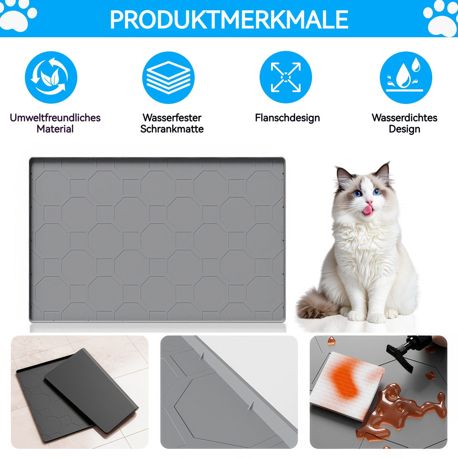 BlingBin Katzenecktoilette Katzenklo Matte, 86 x 56 cm Silikon Katzenstreu Matte Groß, Wasserdichte Katzenmatte Katzenklo Unterleger, Katzenstreumatte
