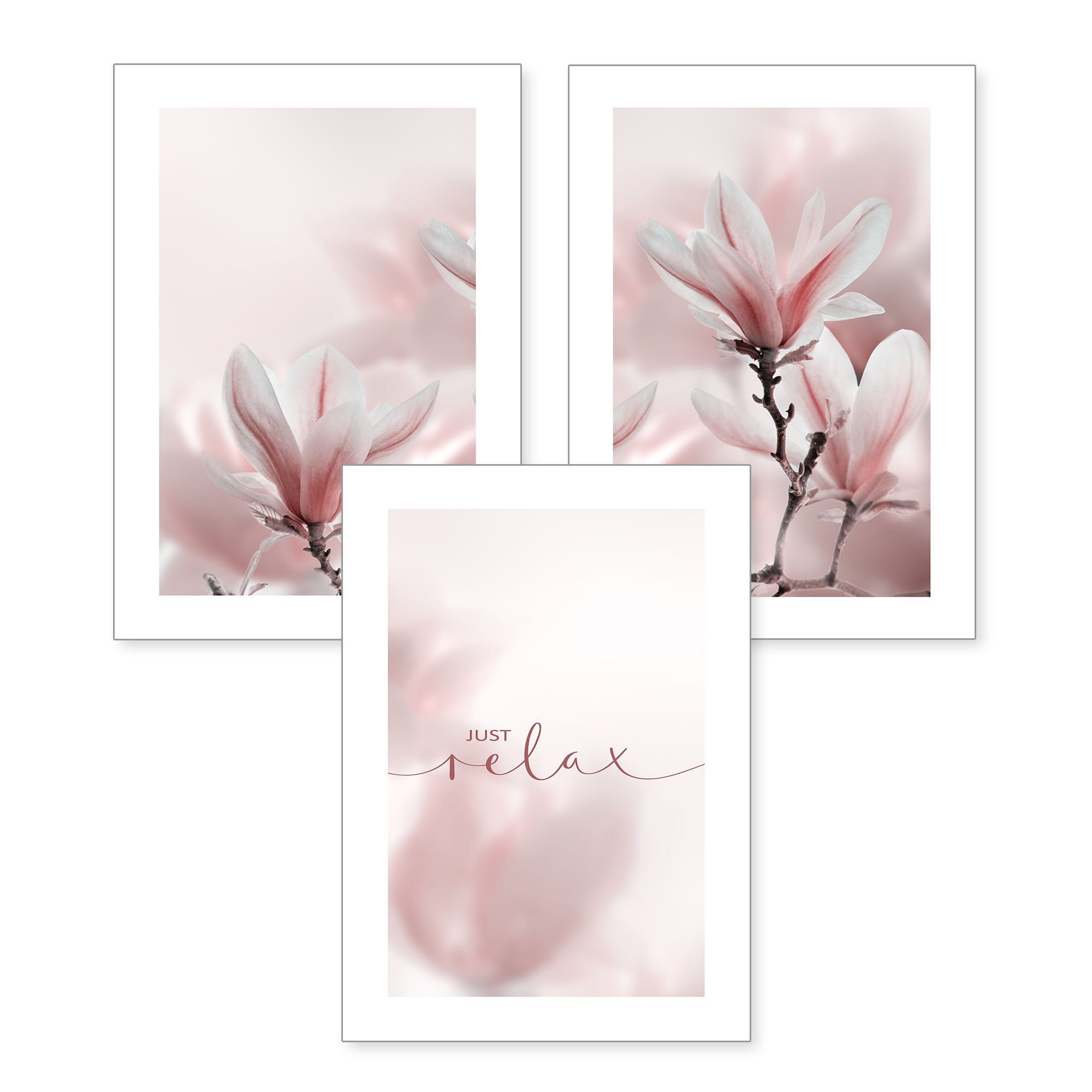 Kreative Feder Poster Premium Set 3-teilig „Magnolie“ optional mit Rahmen, günstig online kaufen