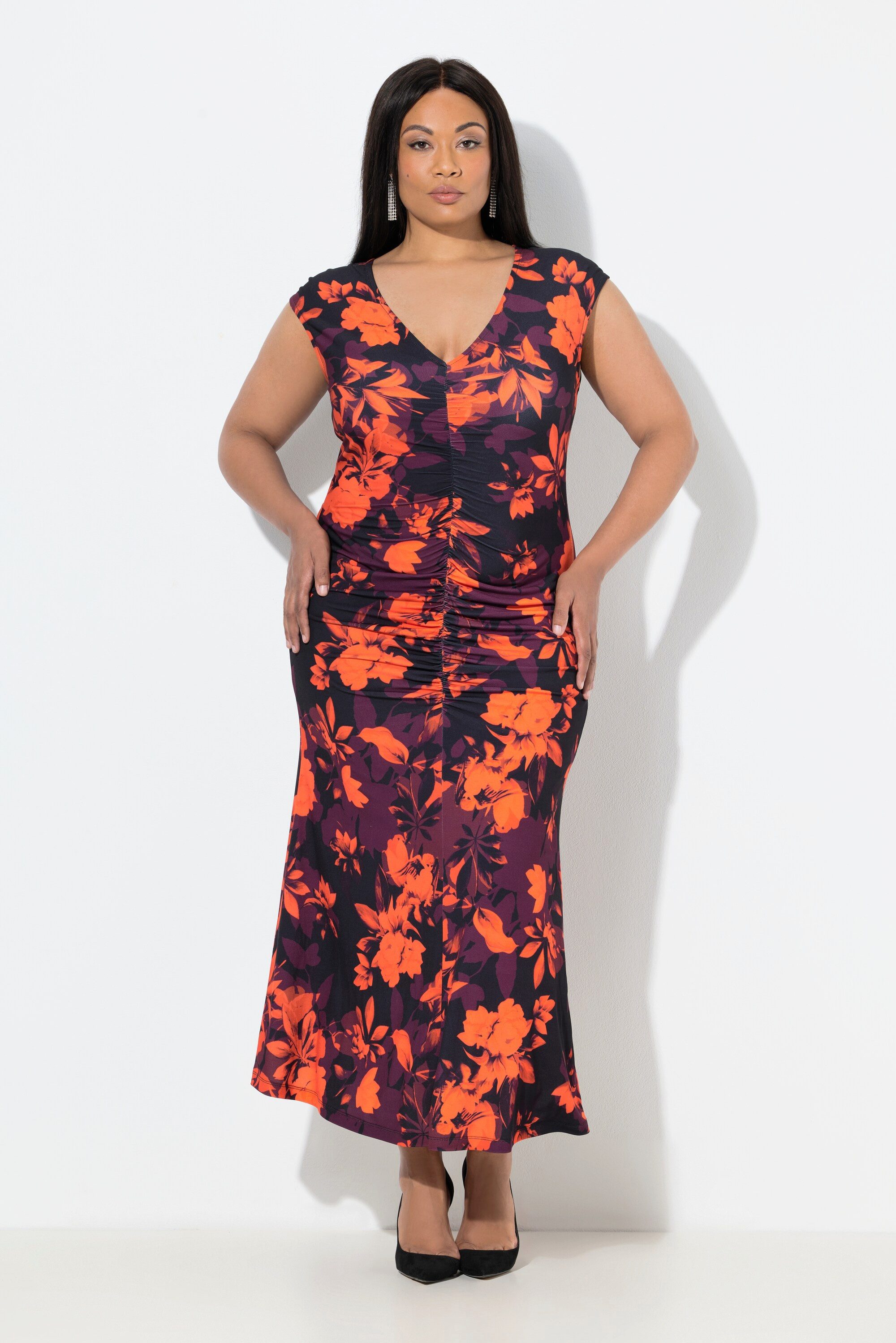 Maxikleid Maxikleid Slim drapiert V-Ausschnitt Dolmanärmel
