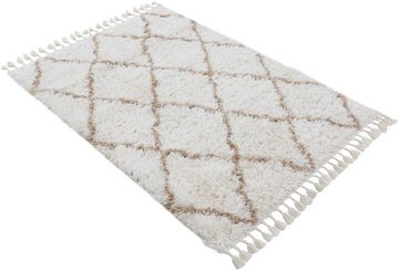 Hochflor-Teppich Eddy, carpetfine, rechteckig, Höhe: 30 mm, auch in quadratischer Form, mit Fransen, Wohnzimmer