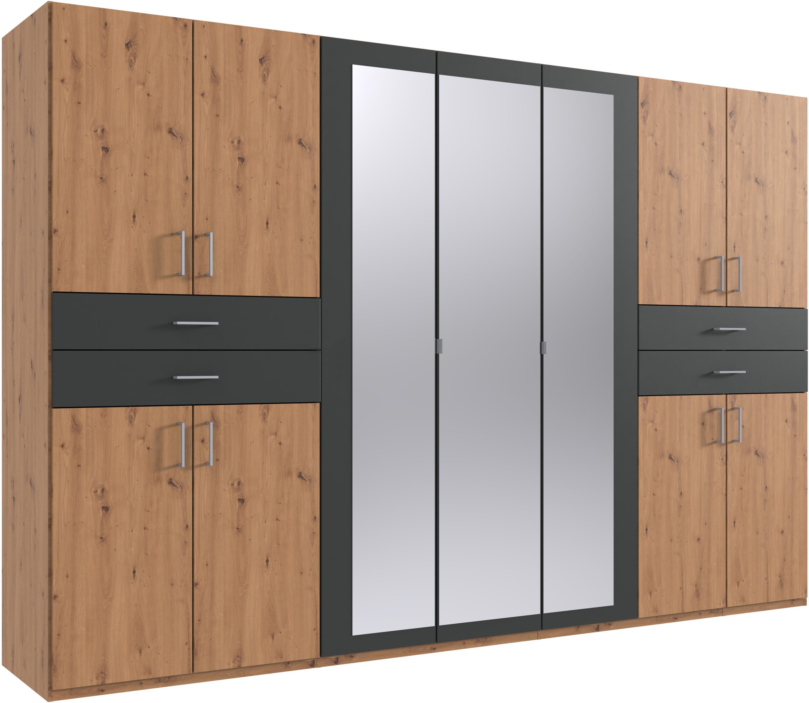 Wimex Kleiderschrank Taiga Kleiderschrank mit Spiegel mit Schubladen auf bequemer Höhe, Garderobe Schlafzimmerschrank