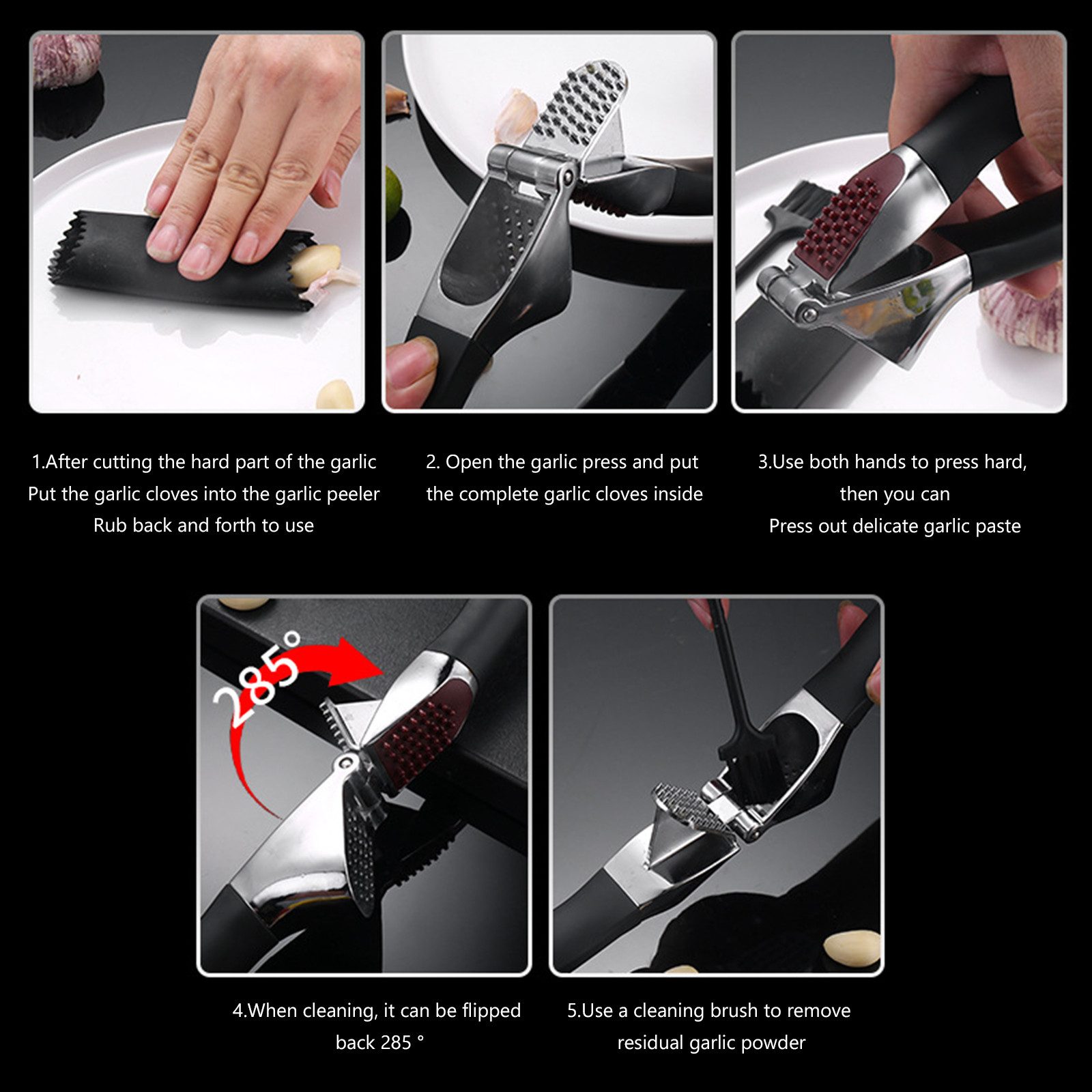 BlingBin Knoblauchpresse Knoblauchschneider Garlic Press, Knoblauchpresse Set aus Edelstahl (1 St), Zinklegierung + ABS, Praktischer Küchenhelfer mit Knoblauchschäler und Reinigungsbürste