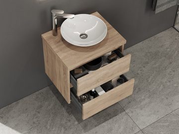 Aqua Bagno Badmöbel-Set in verschiedenen Größen - Badschrank mit Trägerplatte & Keramikbecken, (Set, aus 3 Teilen (Unterschrank, Trägerplatte und Aufsetzwaschbecken), Zwei Vollauszugschubladen mit Softclose Funktion