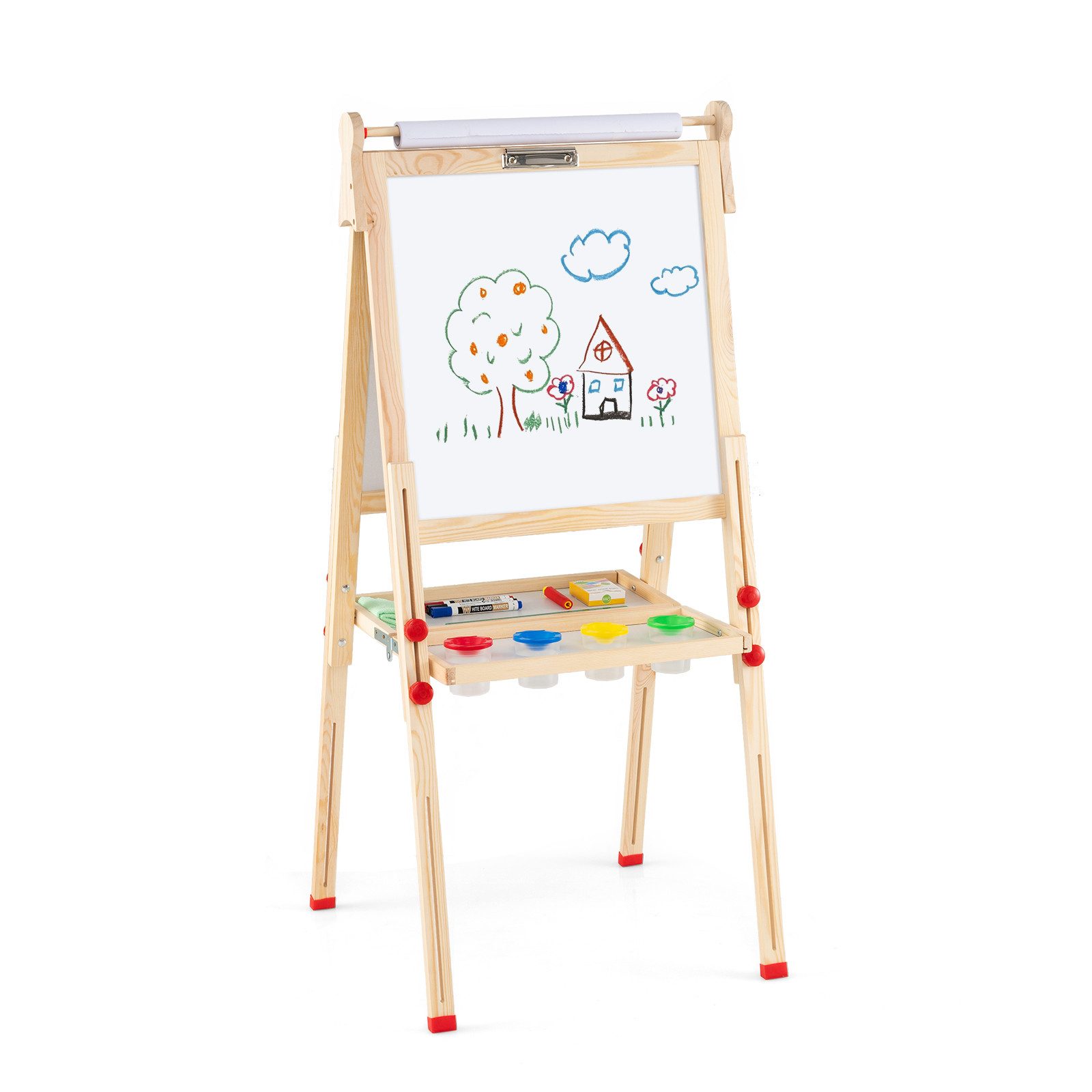 COSTWAY Kinderstaffelei, höhenverstellbar, Holz mit Ablage & Zubehör