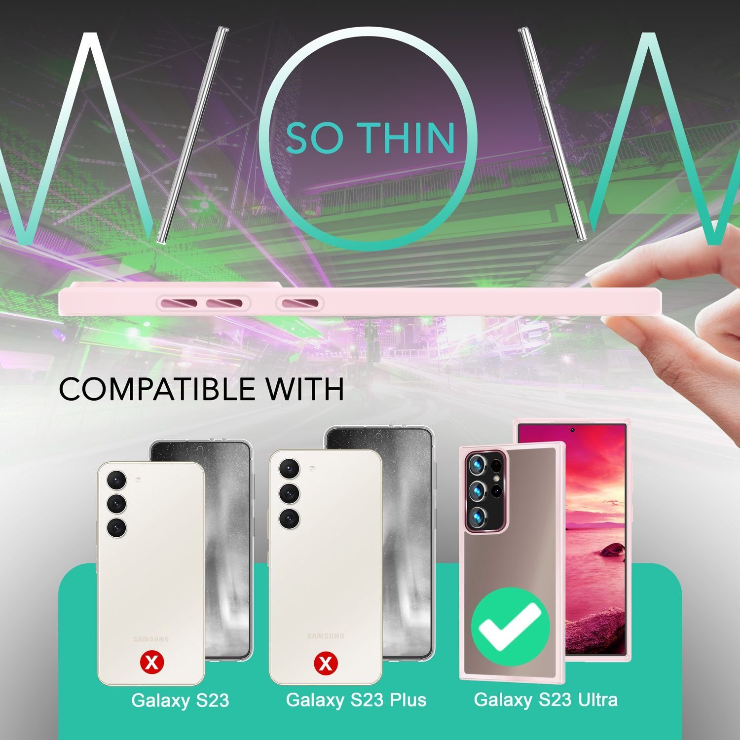 Nalia Smartphone-Hülle Samsung Galaxy S23 Ultra 17,3 cm (6,8 Zoll), Hybrid Hülle Semi-Transparent Matt / 2x Display- & Kameraschutz / Case – Bild 4 von 5