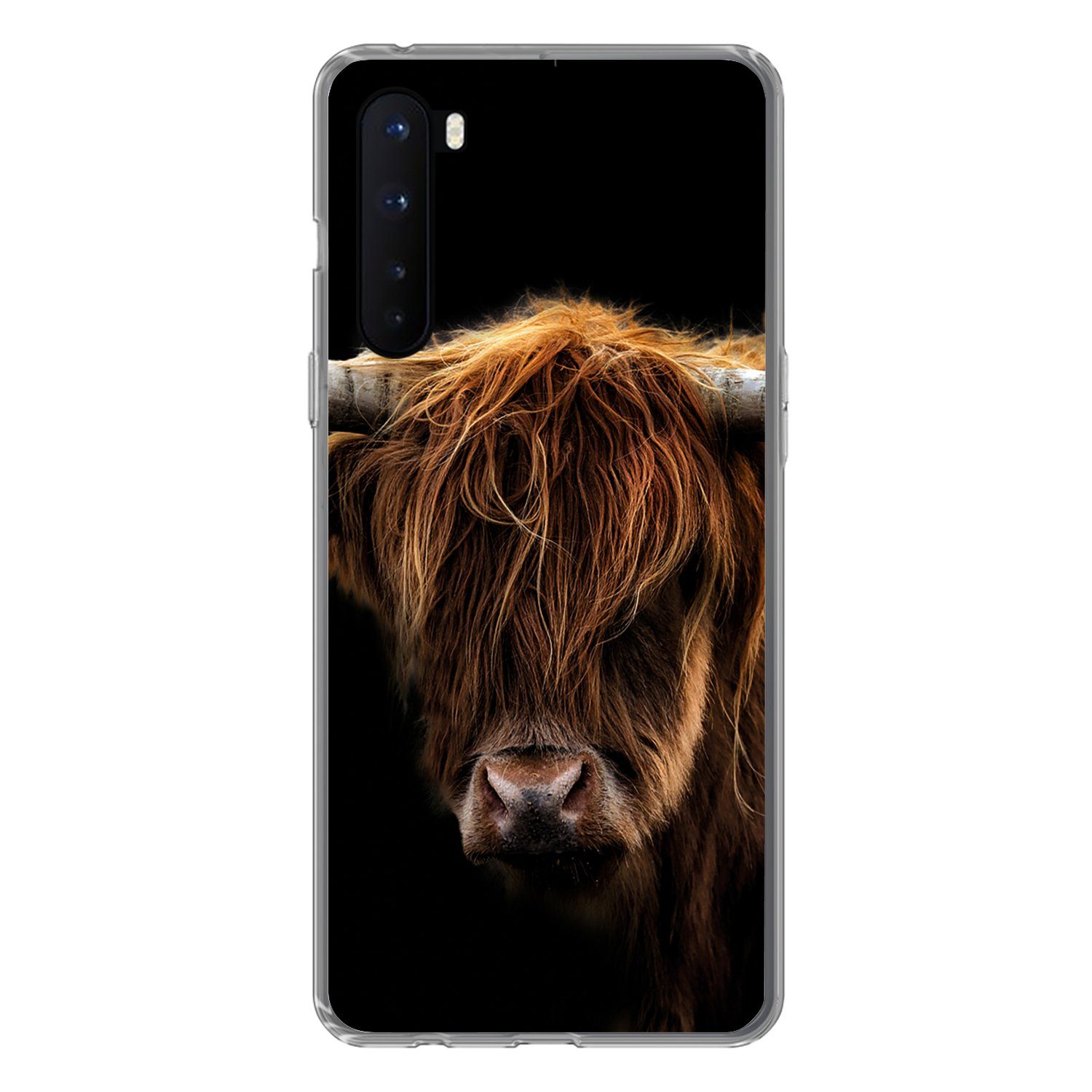 MuchoWow Handyhülle für OnePlus Nord Schottischer Highlander - Hörner - Schwarz - Tiere -, Phone Case, Silikon, Schutzhülle Dünn
