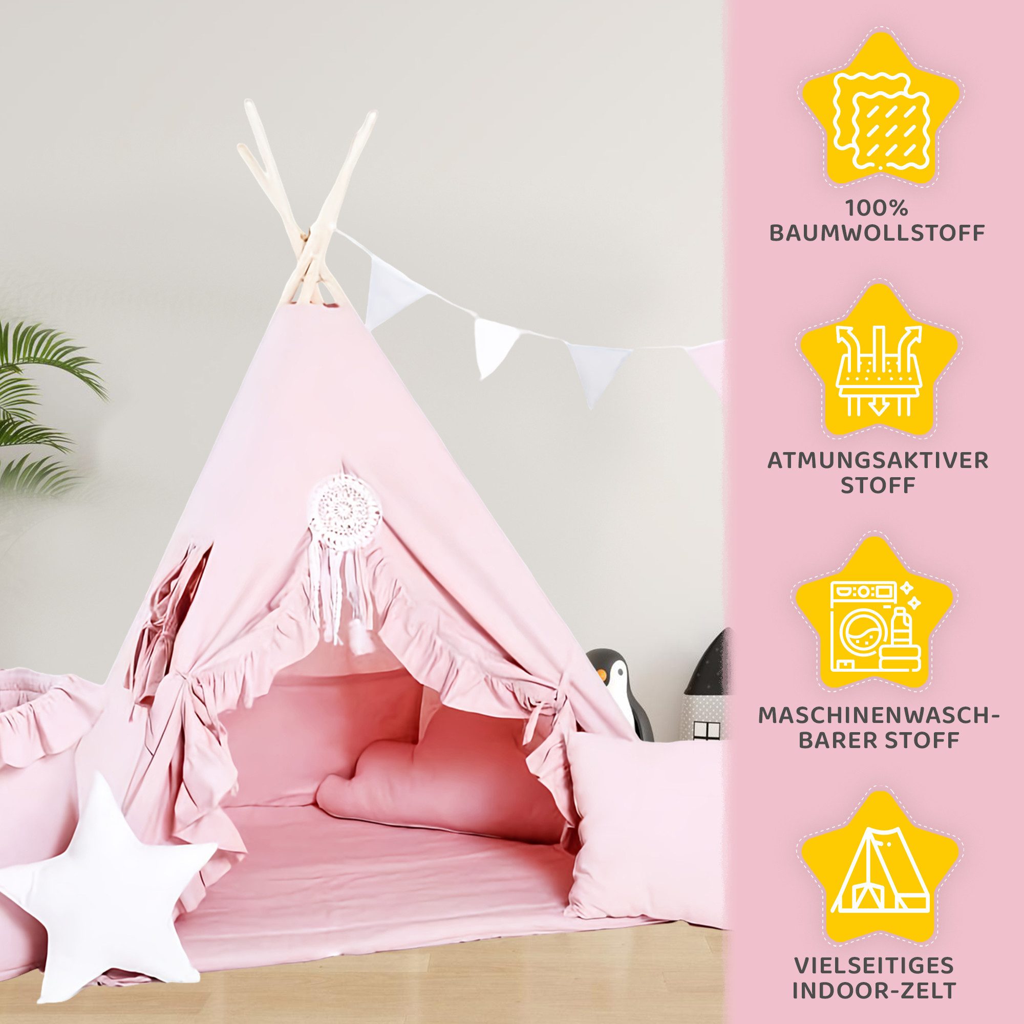 Rainbow Kids Tipi-Zelt Kinderzelt Spielzelt Teepee mit Fenster, Personen: 2 günstig online kaufen