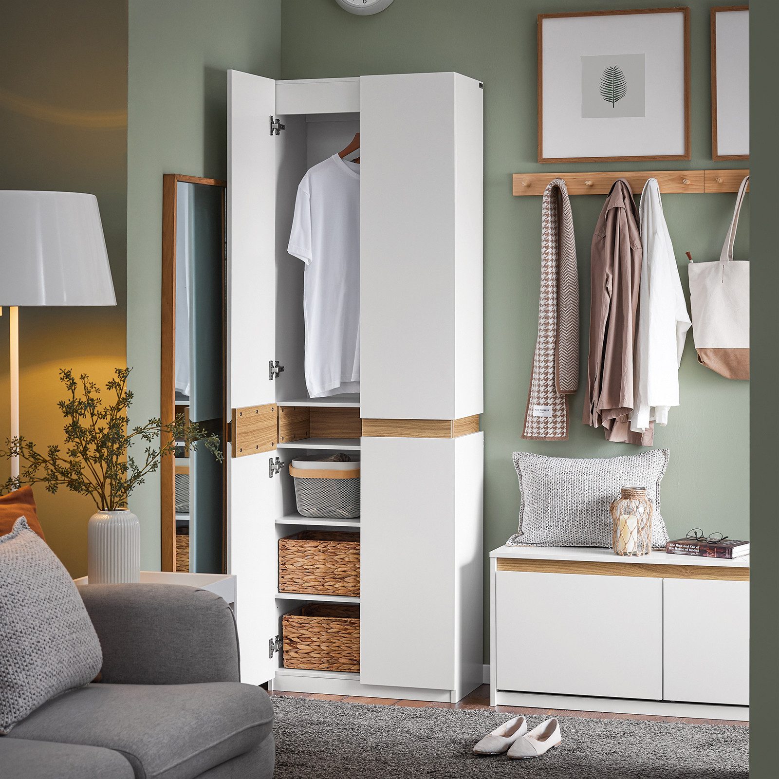 SoBuy Kleiderschrank KSB01, Kleiderschrank mit 2 Türen, Mehrzweckschrank, Flur Schlafzimmer Hochschrank mit 2 Türen Küchenschrank Aufbewahrungsschrank Sideboard
