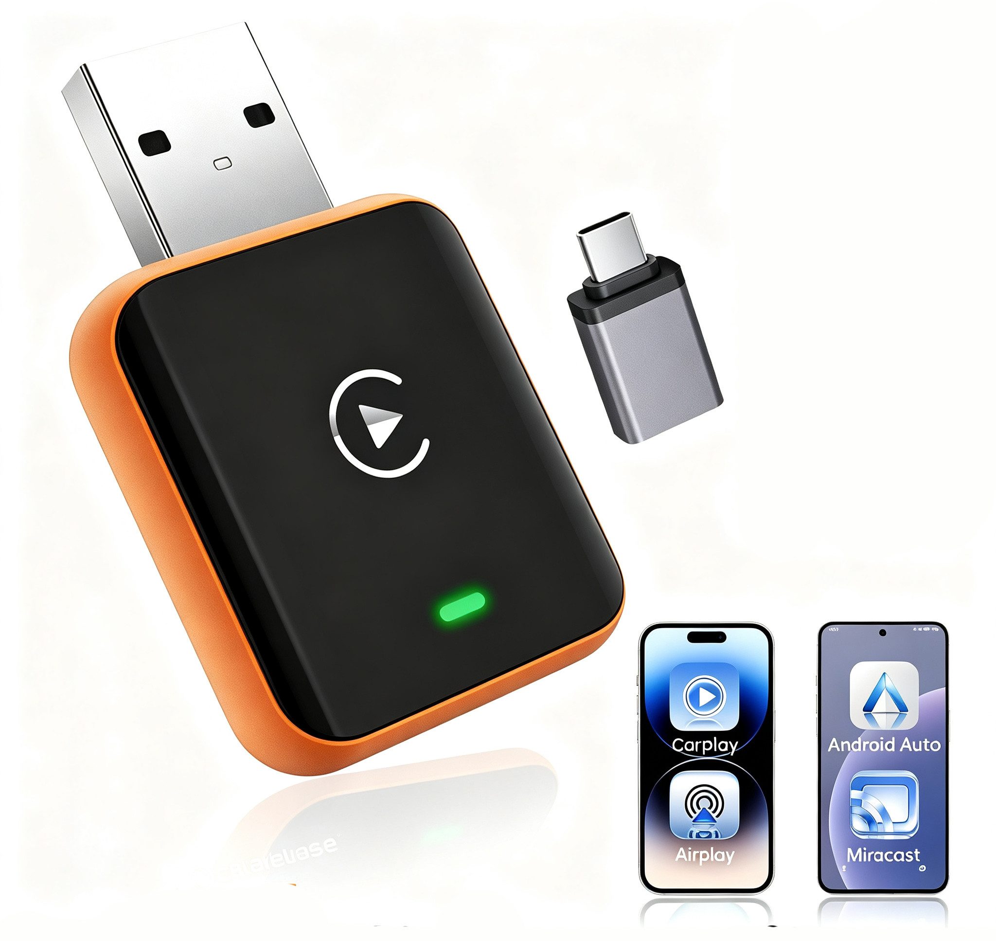 Fyrove 4-in-1 Wireless CarPlay und Android Auto Adapter, Adapter zu USB Typ A, Kompatibel