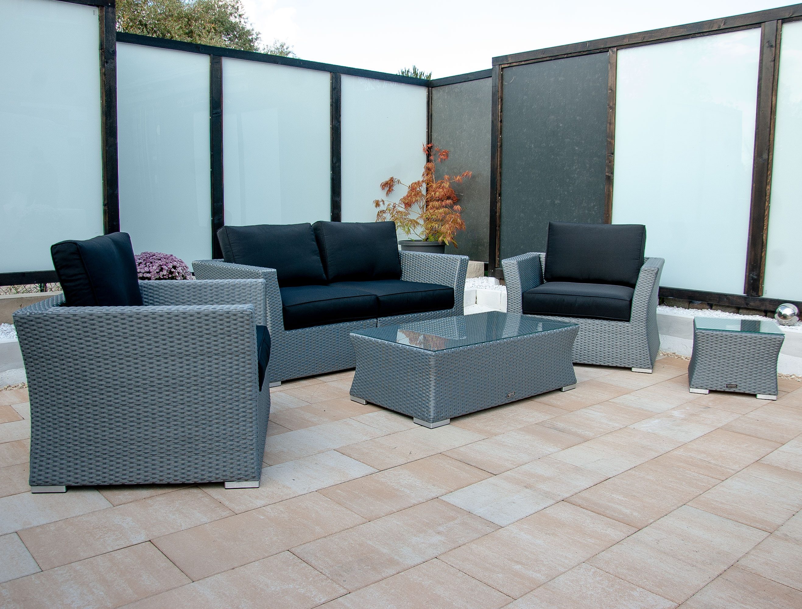 Ragnarök Möbel-Design Gartenlounge-Set Lounge Set Isfjord, (Set), 1x Zweisitzer Sofa, 1 kl. & 1 gr. Beistelltisch, 2x Sessel