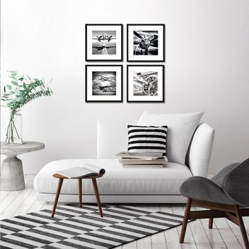 artissimo Bild mit Rahmen Design-Poster-Set mit Rahmen 4x30x30cm Bilder-Set gerahmt schwarz-weiß, Schwarz-Weiß Fotos: Flugzeuge