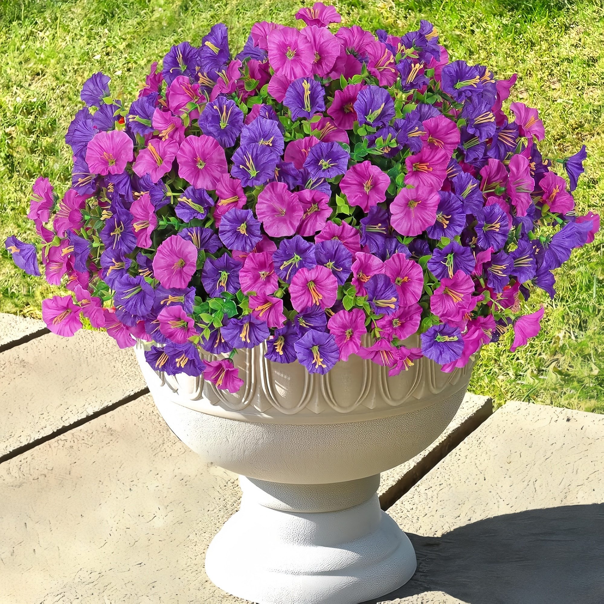 Kunstblumenstrauß 9er Set bunte künstliche Petunien für Balkon & Außenbereich, FOUORTUNATE-BEE, Künstliche Hängepetunien für Balkon- und Blumenkasten-Deko