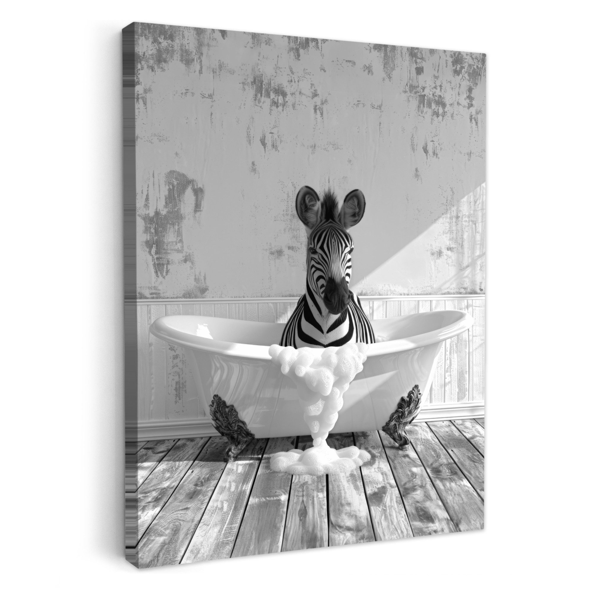 OneMillionCanvasses® Leinwandbild Zebra - Tierwelt - Vintage - Schwarz - Weiß, Fotodruck (1 St), Badezimmer Deko, Bilder Bad, Gäste WC Wanddeko 30x40 cm