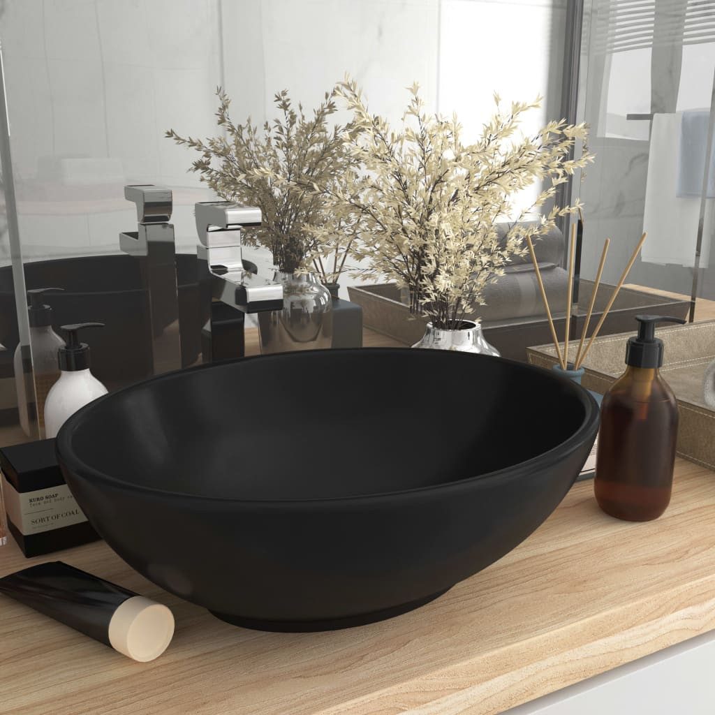 vidaXL Waschbecken NA Ovales Waschbecken Badezimmer Aufsatzwaschbecken Matt Schwarz 40x33
