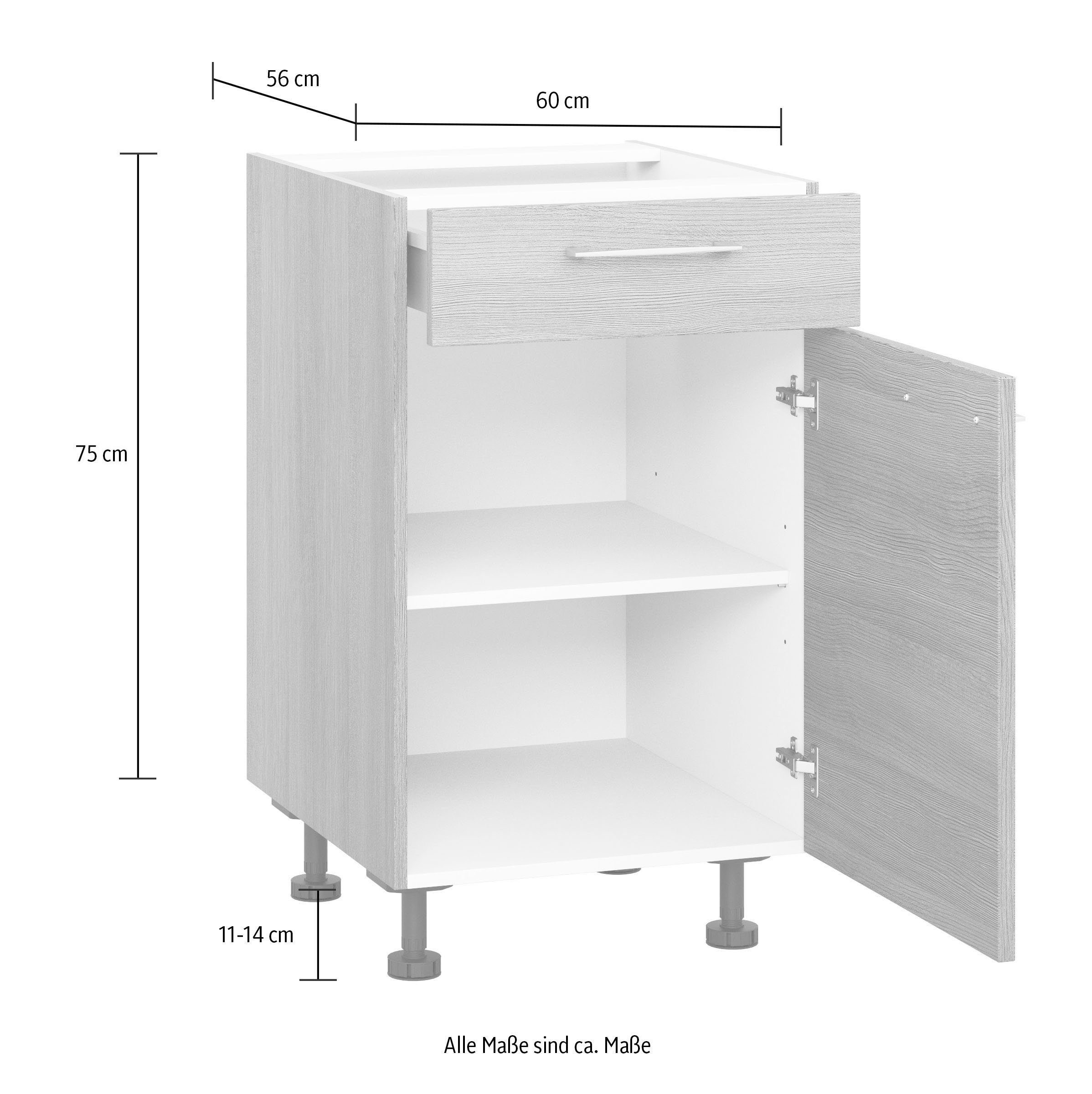 Express Küchen Unterschrank Trea Höhe eiche cm und Breite astig eiche 75 astig Auszug einer einem Tür, | cm, Einlegeboden, mit US60 60