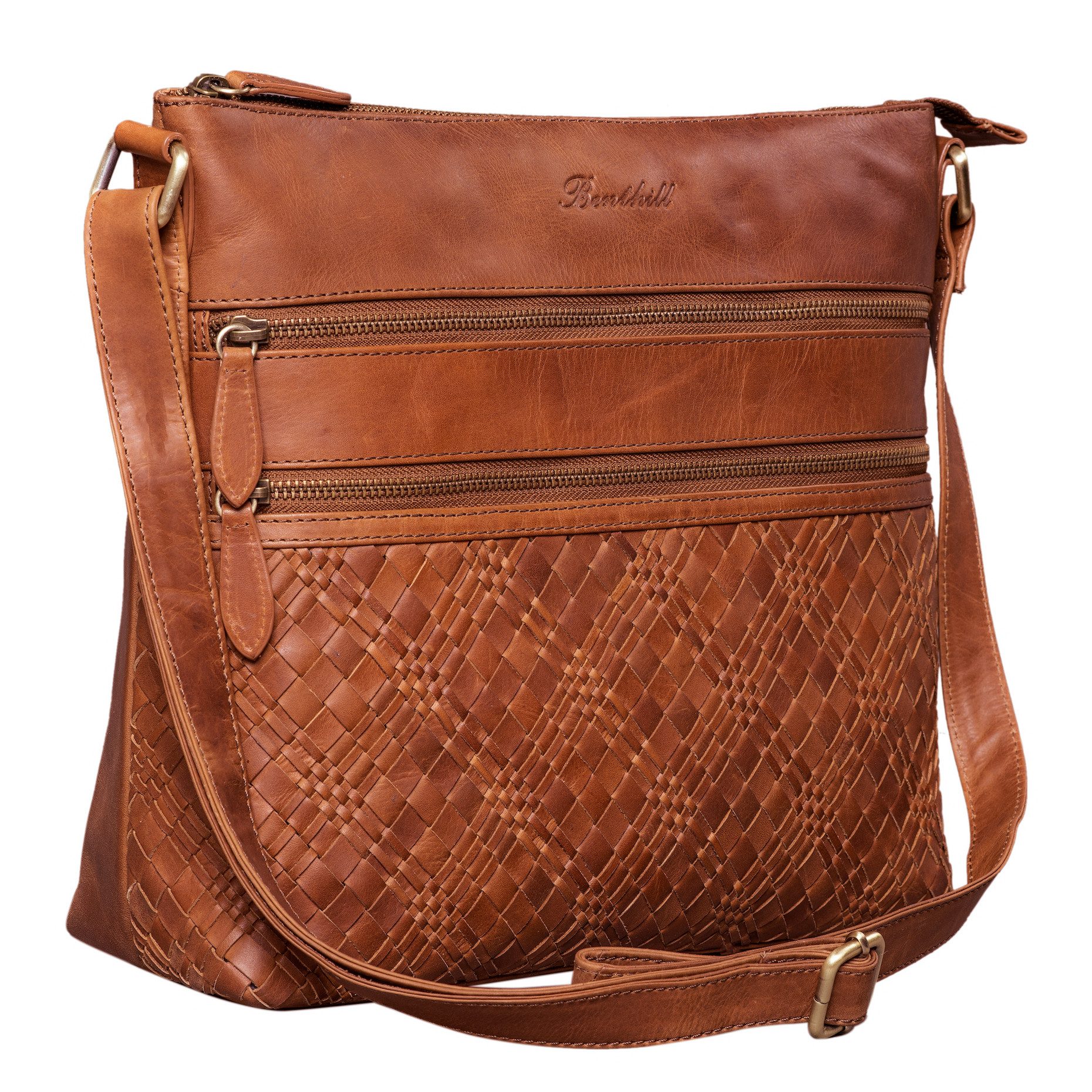 Benthill Umhängetasche Damen Echt Leder Schultertasche Frauen Handtasche Vintage Shopper Bag, Schultergurt / Umhängegurt Reißverschlussfach