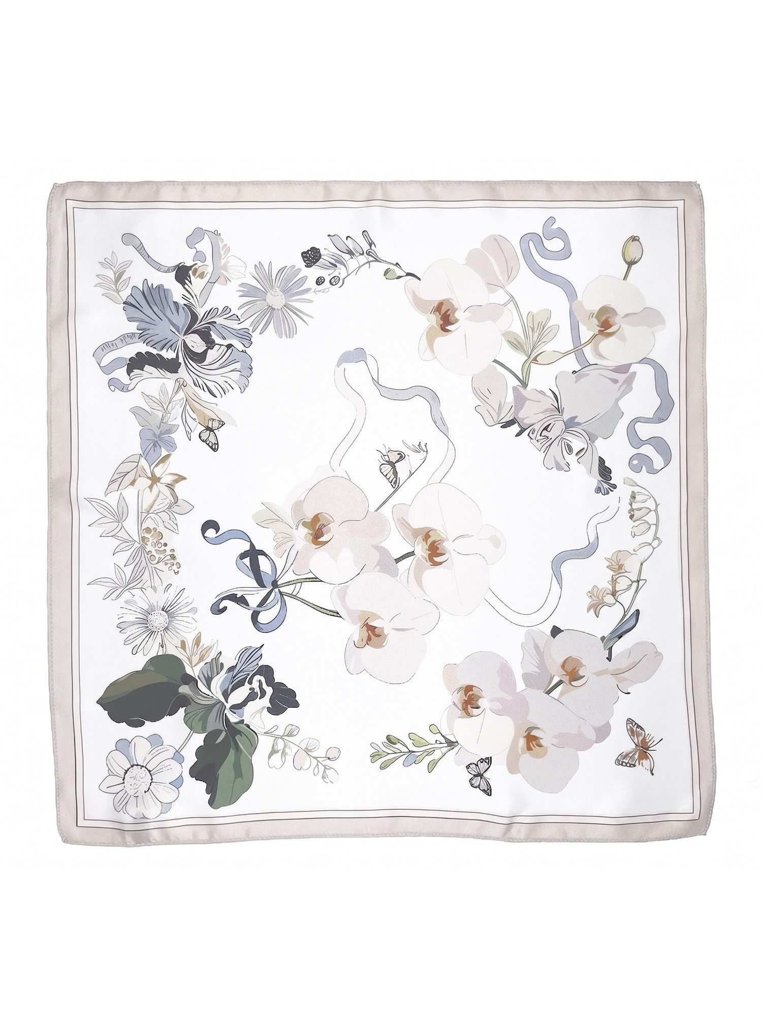 Vivi Idee Seidentuch 100% Maulbeerseide Halstuch Damen Zarte Orchideen, Quadratisches 53x53 cm Halstuch, bedrucktes Seidenschal