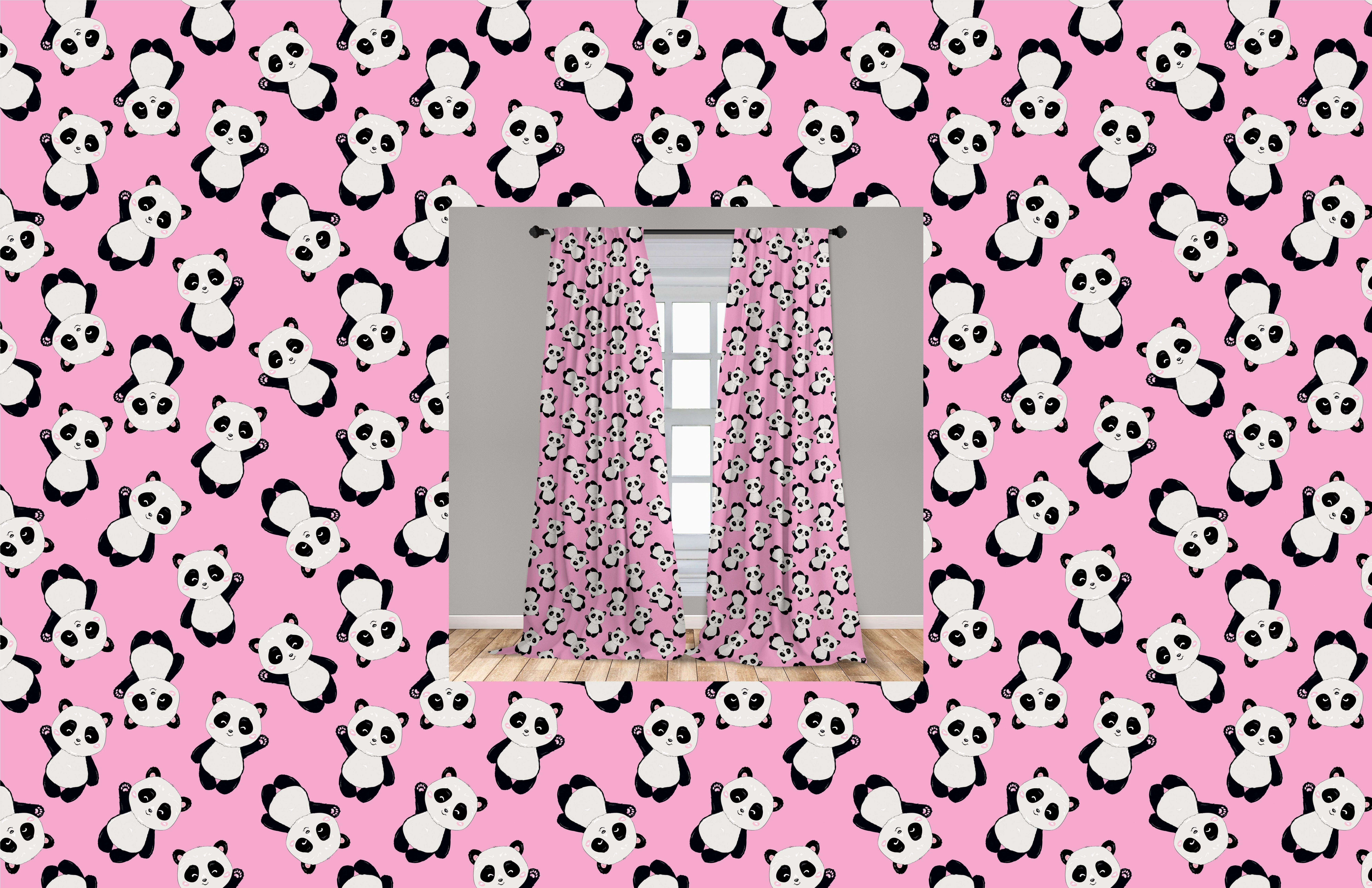 Gardine Vorhang für Wohnzimmer Dekor, Asian Gruß Panda Abakuhaus, Winken Tier Schlafzimmer Microfaser