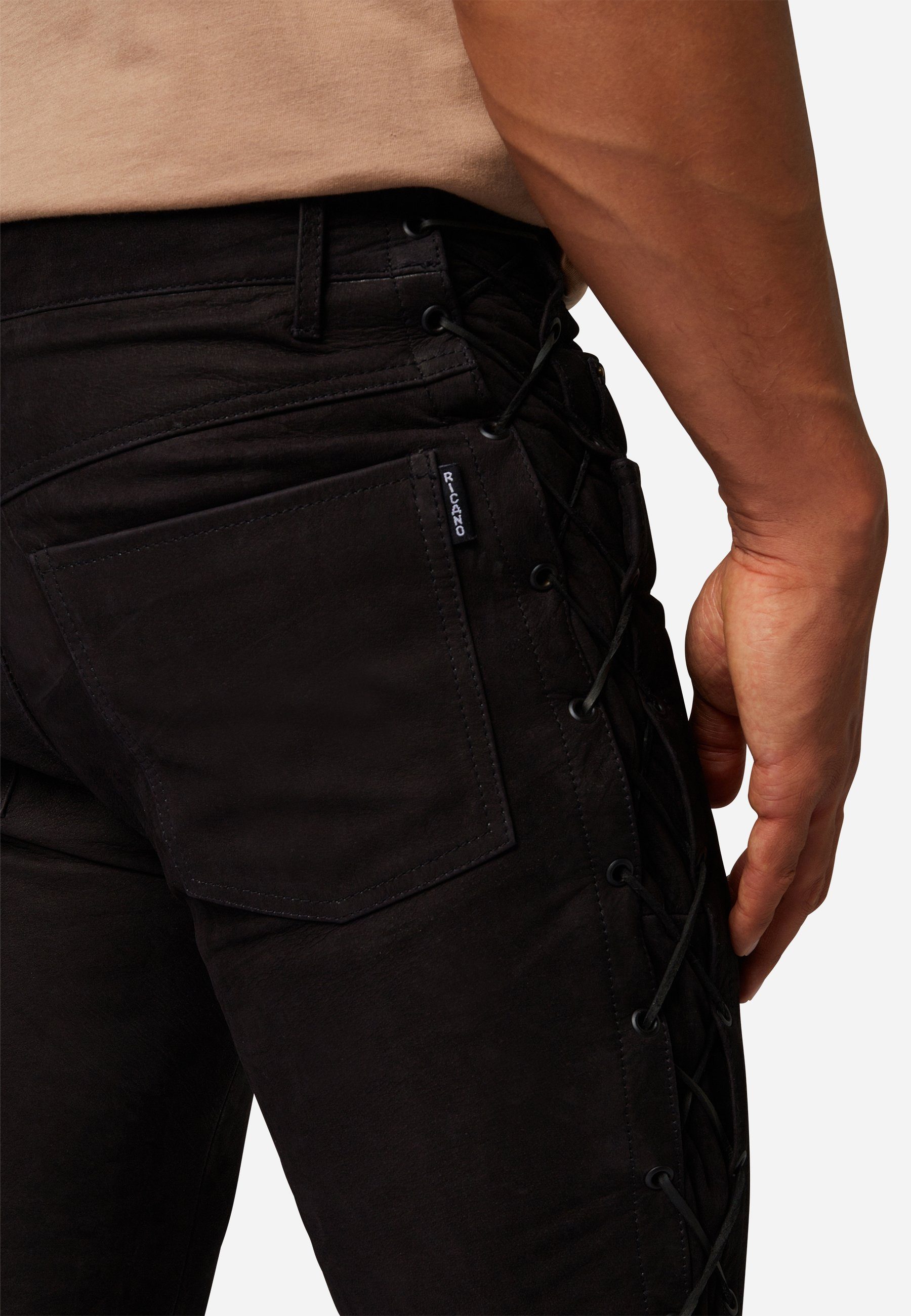 RICANO Lederhose NBK-101 Schwarz Leder in Jeans Optik Büffel Hochwertiges Nubuk