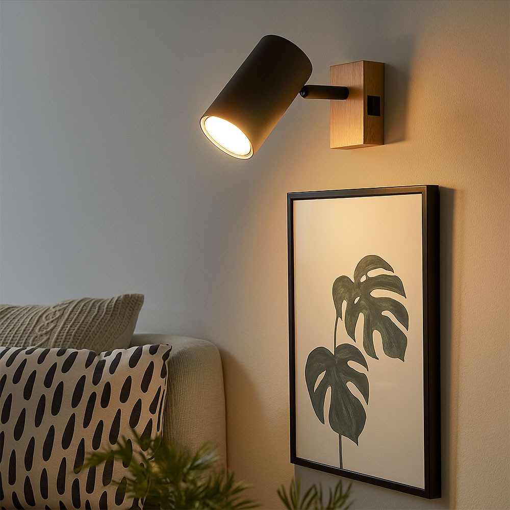 GLOBO LIGHTING Wandleuchte, Leuchtmittel nicht inklusive, Wandlampe Wandleuchte Strahler beweglich Holzoptik graphit H 10 cm