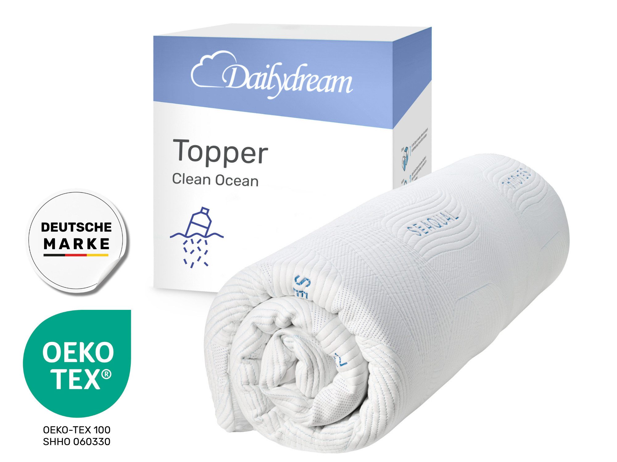 Dailydream, Topper, Edition Clean Ocean, Viscoschaum, Memory Foam, rutschfest, H1/2, (Ocean Clean Edition), Clean-Ocean: angenehmer Schlafkomfort & Unterstützung der Weltmeere