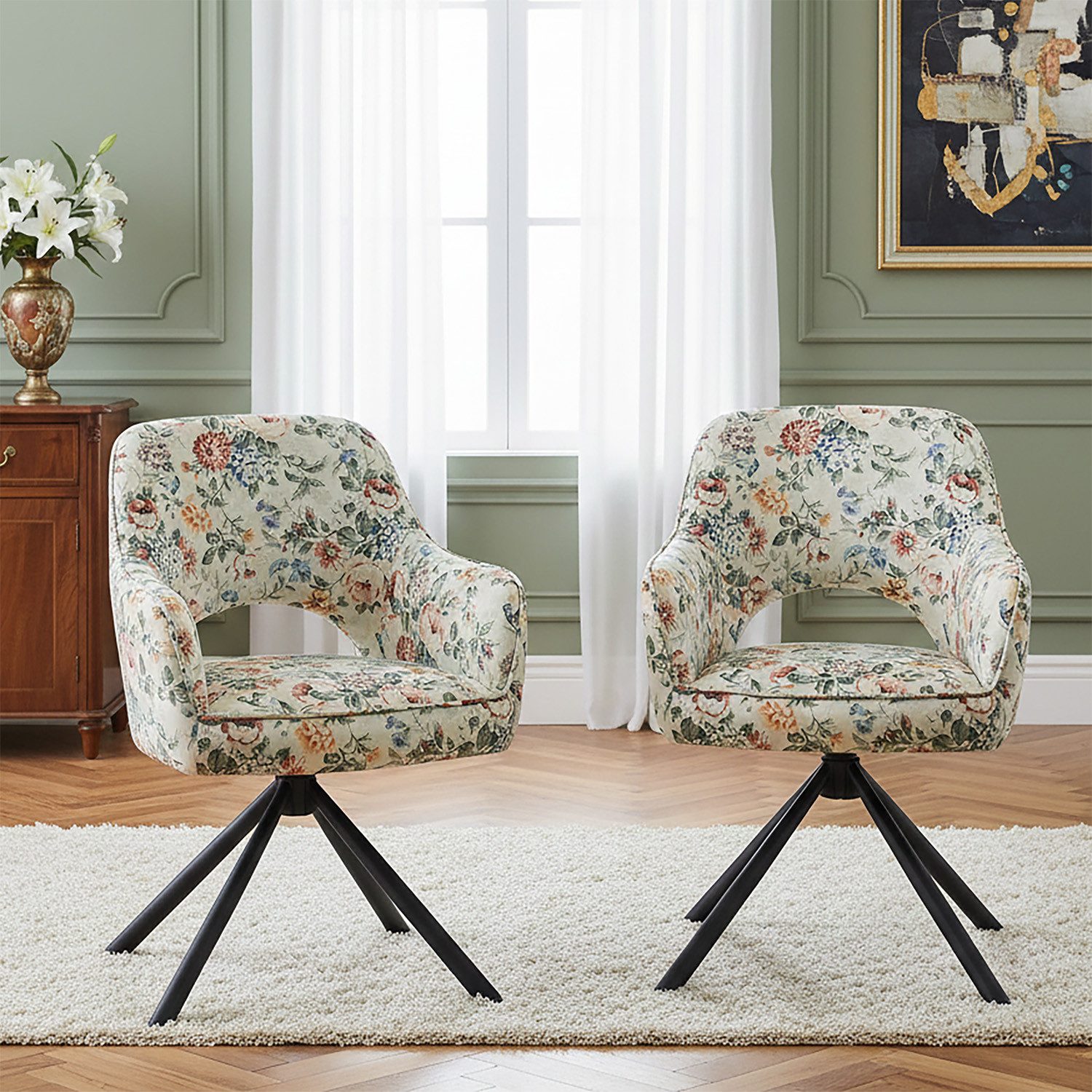 DUBI Möbel Polsterstuhl Mika-Ben, Federkern, pulverbeschichtet, 360° drehbar im 2er-Set