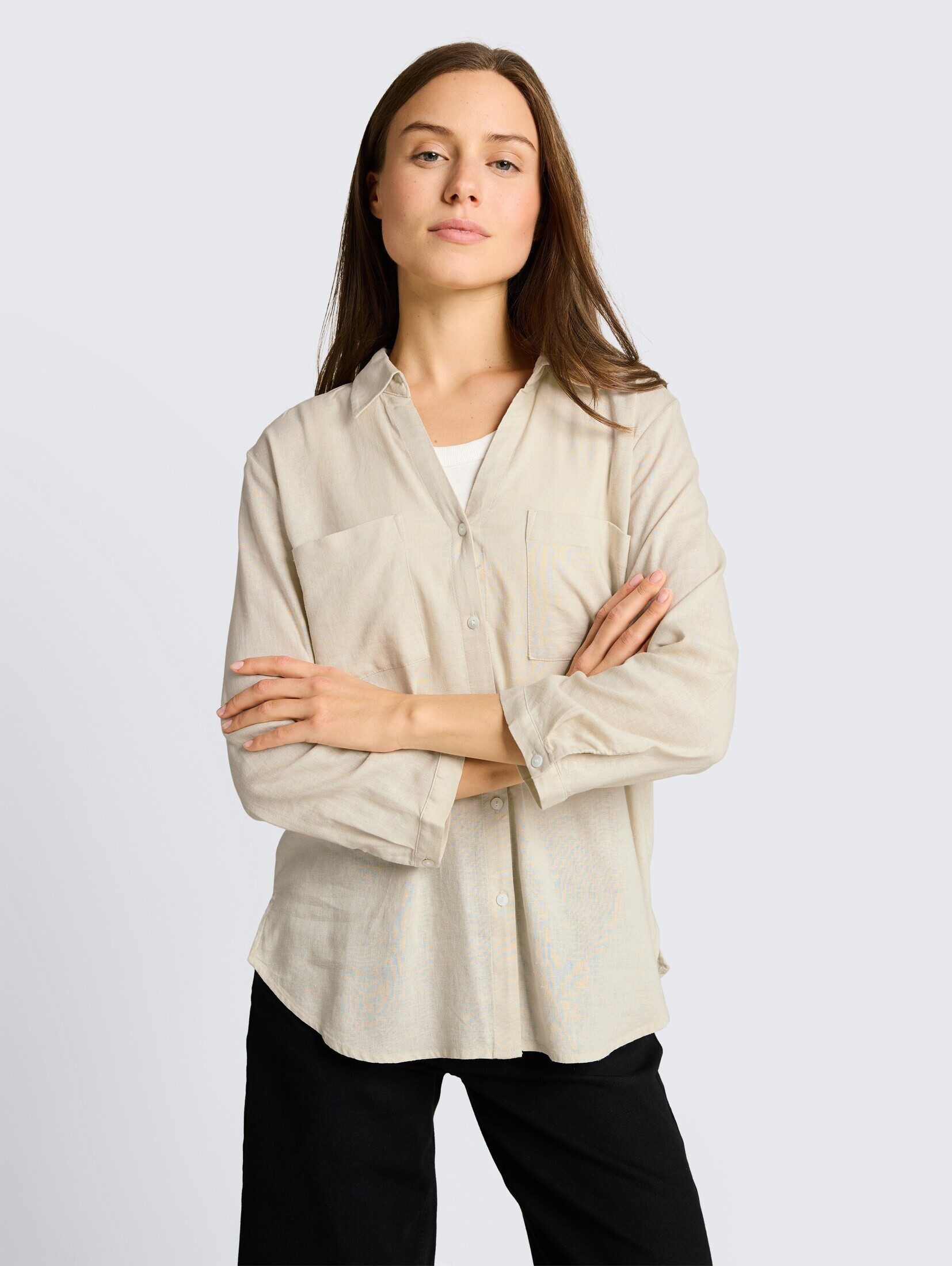 TOM TAILOR Langarmbluse Blusen & Shirts Hemdbluse mit Leinenanteil