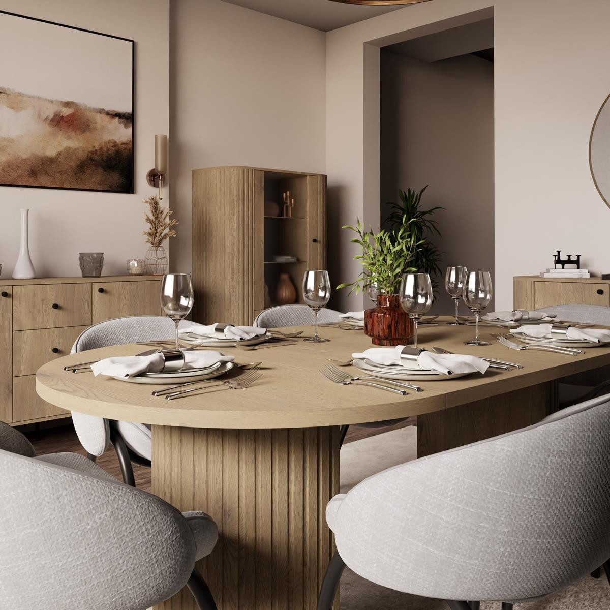 Compleo Esstisch rund, ausziehbar 100-188 cm, Küchentisch Beige oder Eiche cremona, MADE IN EU, Esszimmer modern ZANTO