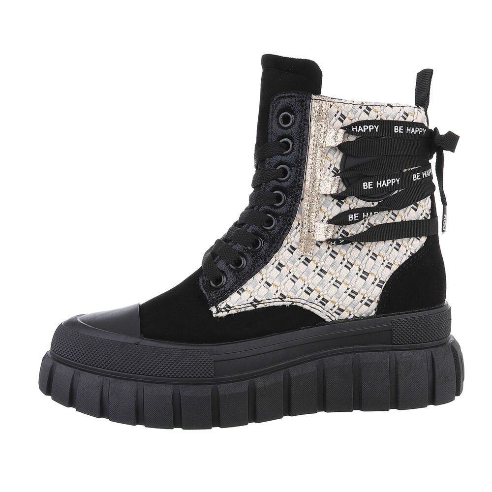 Ital-Design Damen High-Top Freizeit Sneakerboots Keilabsatz/Wedge Sneakers High in Schwarz