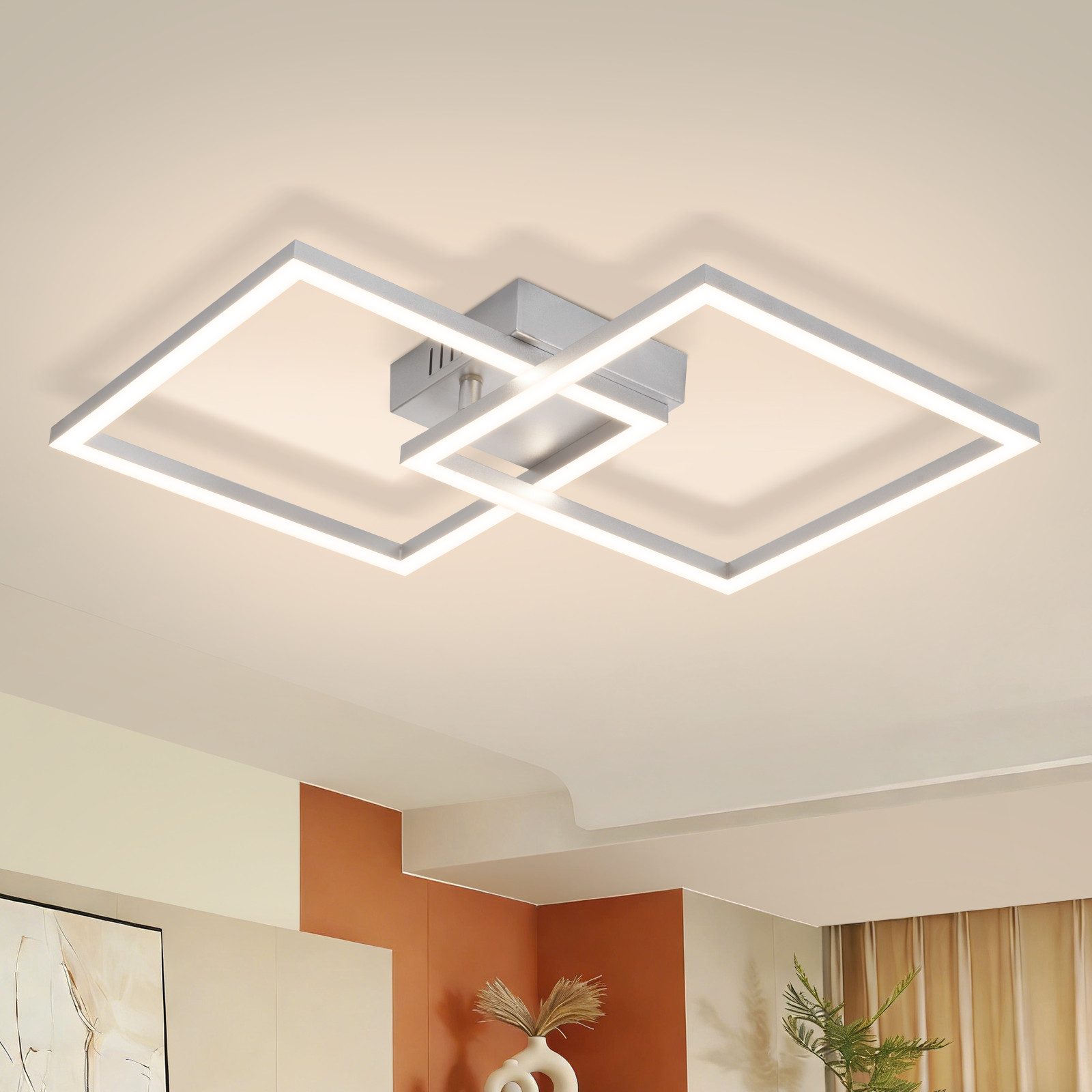 ZMH LED Deckenleuchte Deckenlampe Moderne 24W 40cm Wohnzimmer Schlafzimmer Esszimmer, Augenschutz, Einfache Installtion, LED fest integriert, Warmweiß, 24W Esszimmerlampe Eckig für Kinderzimmer