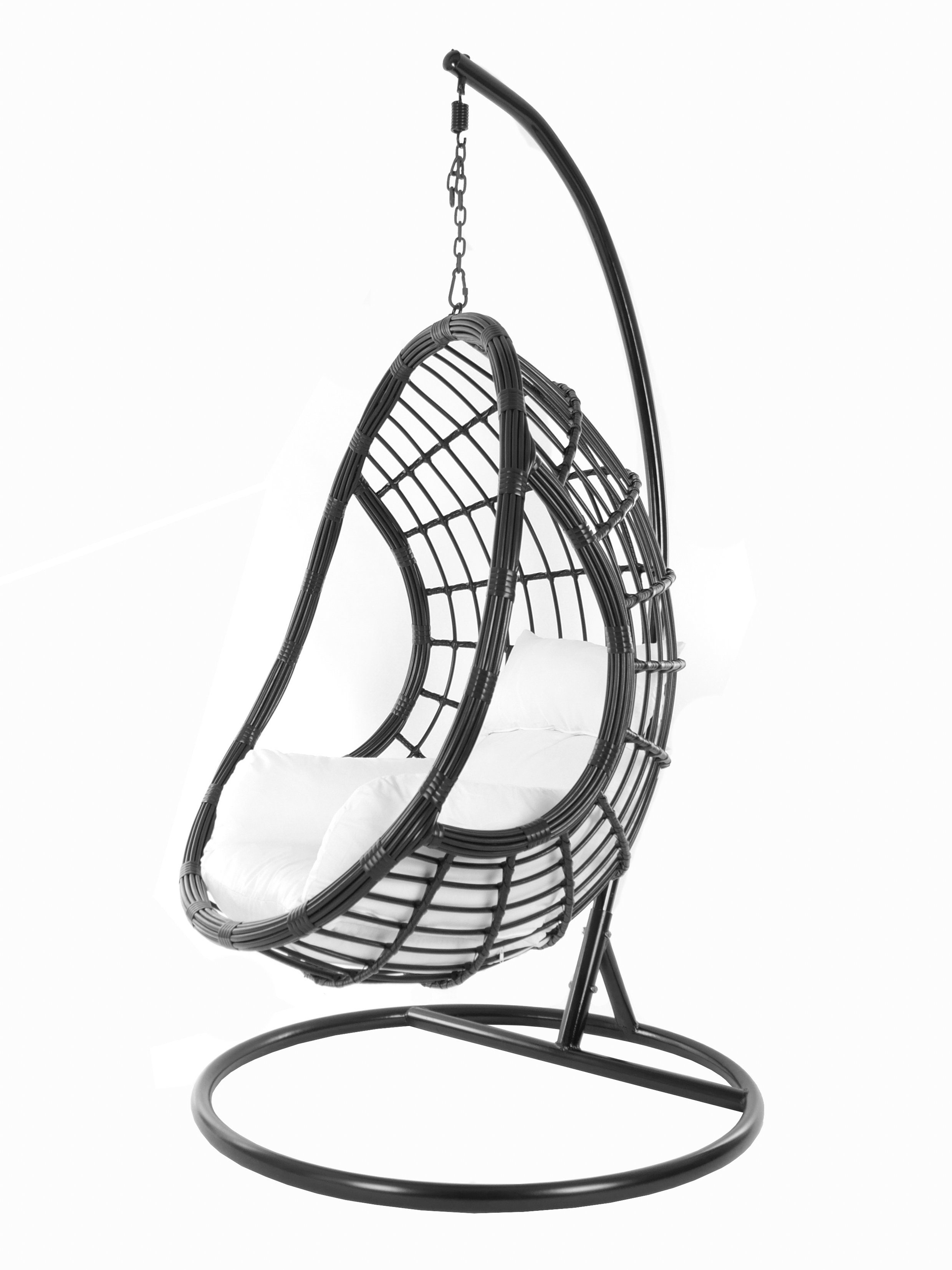 KIDEO Hängesessel PALMANOVA black, Schwebesessel, Swing Chair, Hängesessel mit Gestell und Kissen, Nest-Kissen weiß (1000 snow)